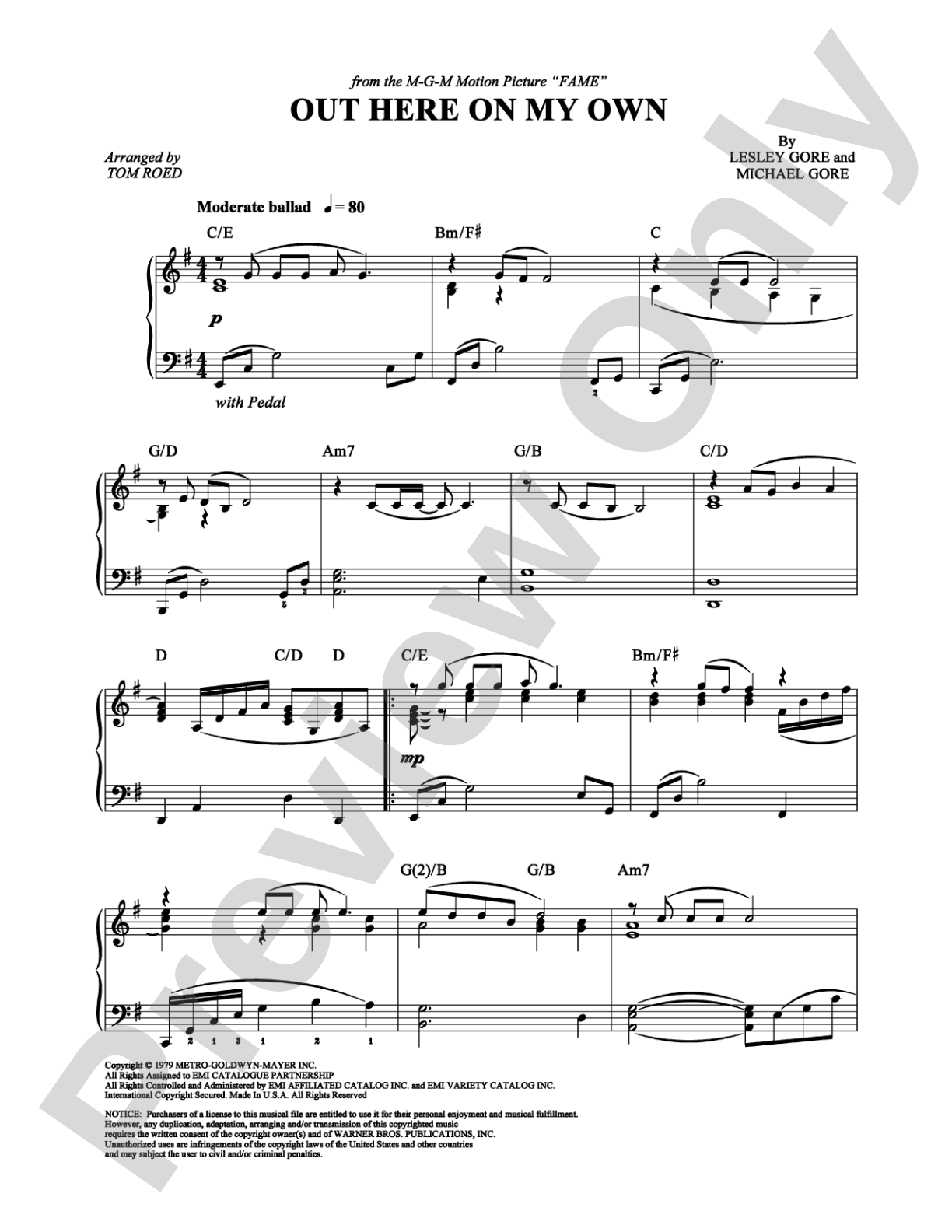 Out Here On My Own: Piano Digital Sheet Music