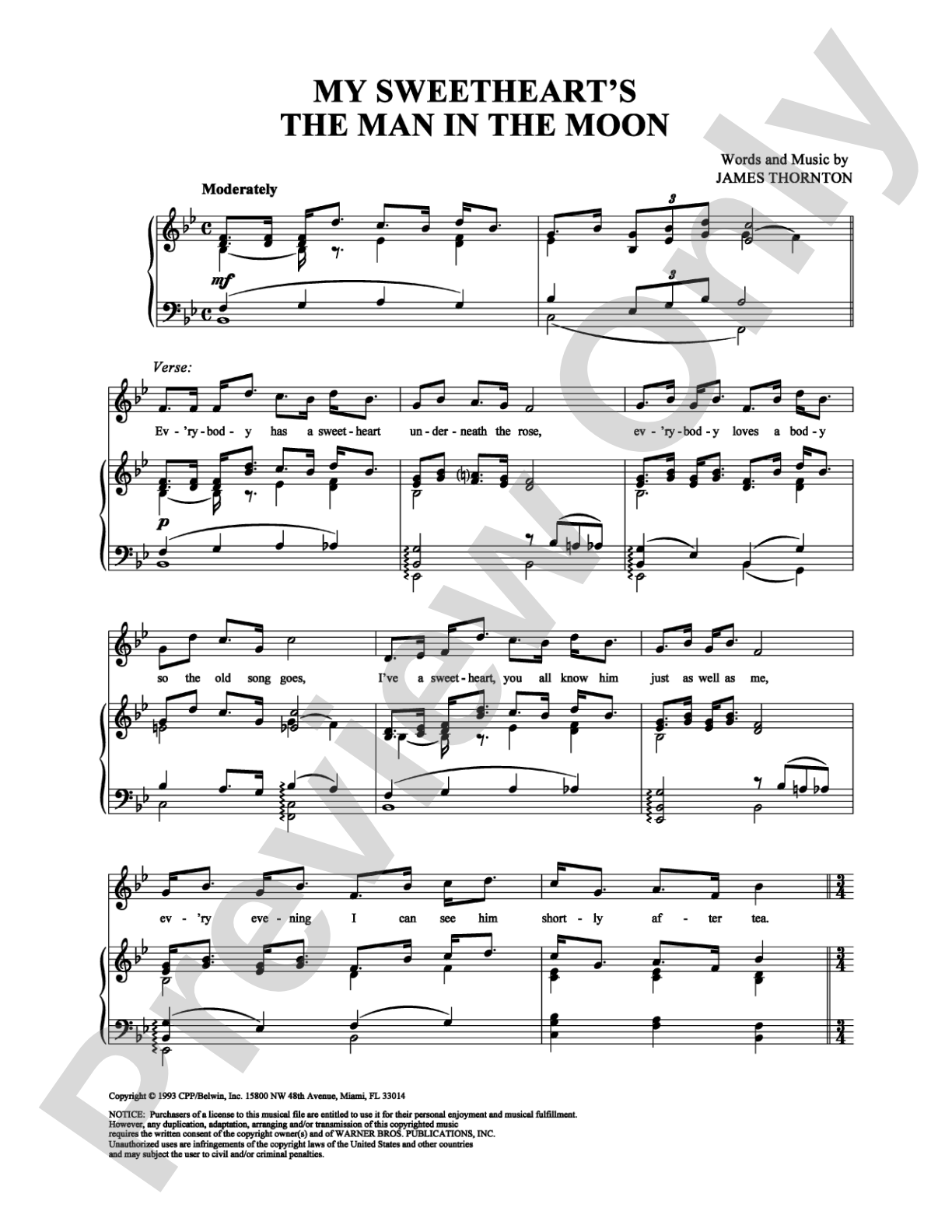 My Sweetheart's the Man in the Moon: Piano/Vocal/Chords Digital Sheet Music