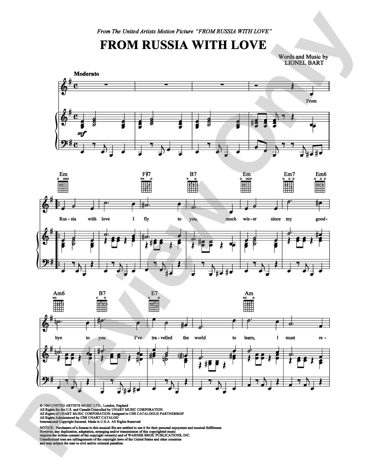 From Russia With Love: Piano/Vocal/Chords Digital Sheet Music