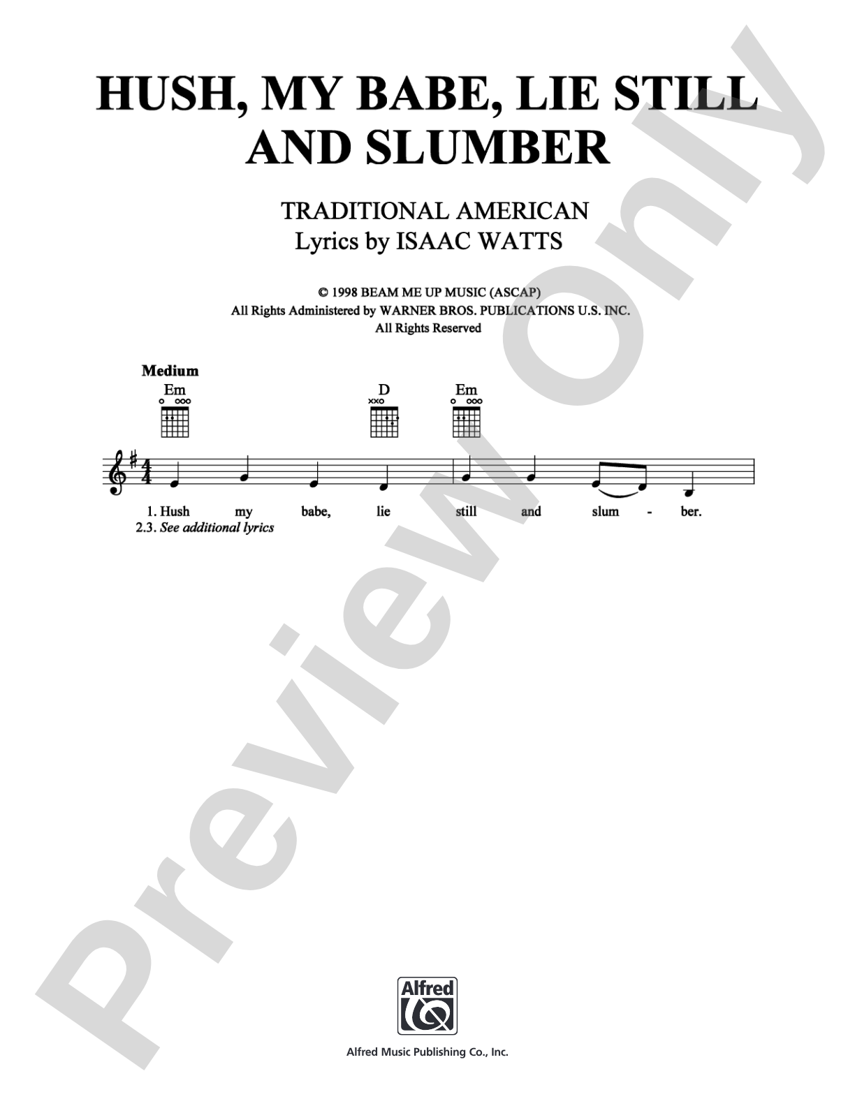 Hush, My Babe, Lie Still, And Slumber: Lead Sheet Digital Sheet Music