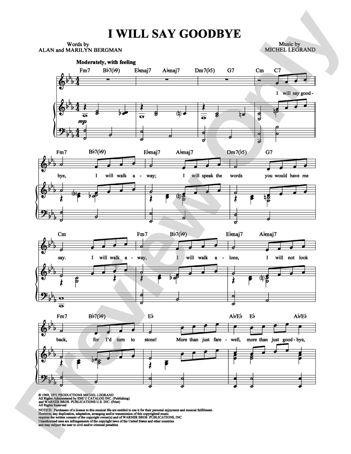 I Will Say Goodbye: Piano/Vocal/Chords Digital Sheet Music