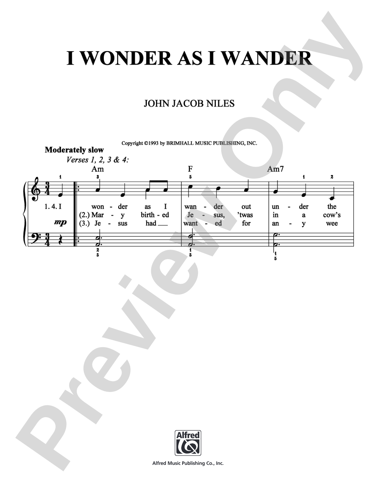 I Wonder As I Wander: Easy Piano Digital Sheet Music
