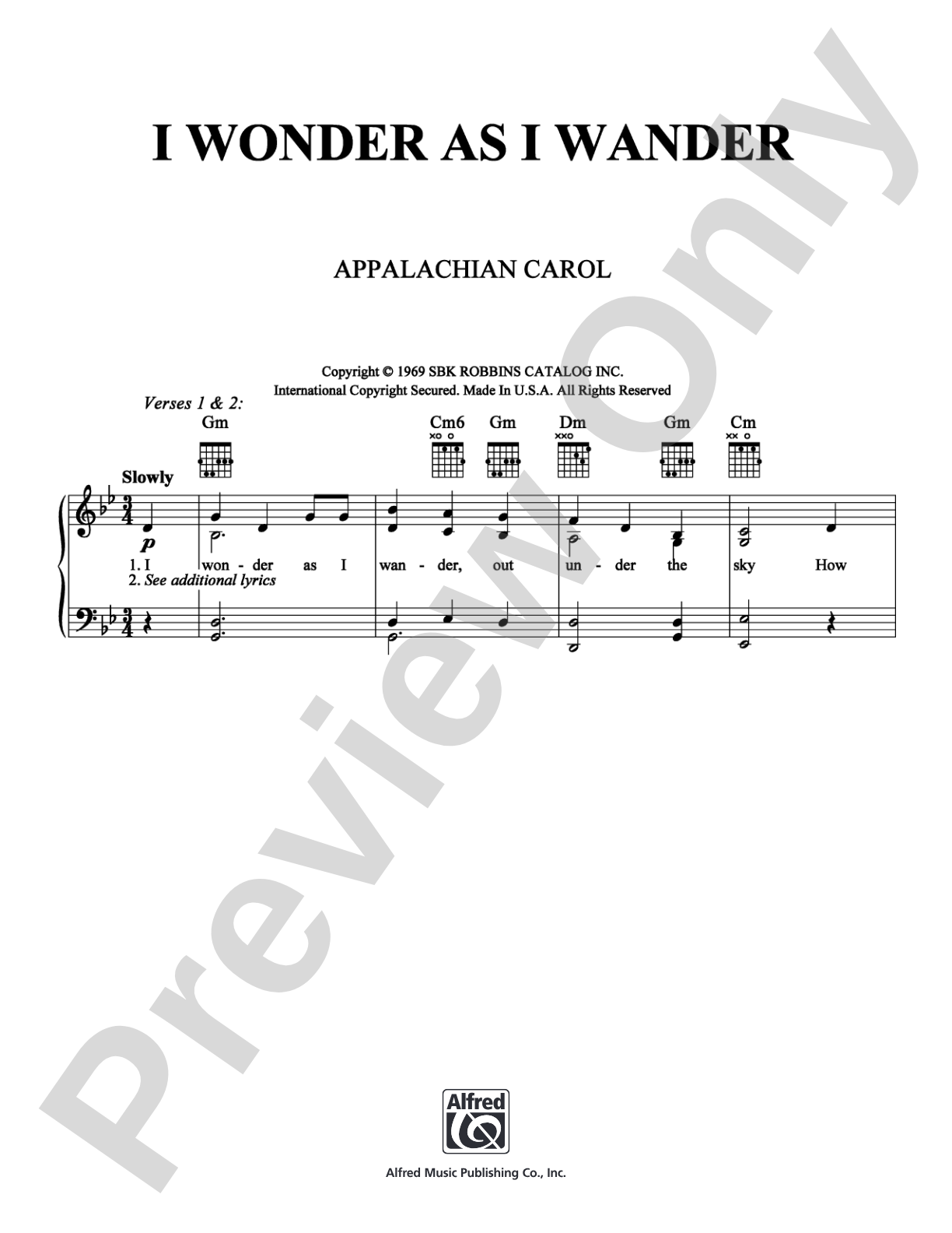 I Wonder As I Wander: Piano/Vocal/Chords Digital Sheet Music