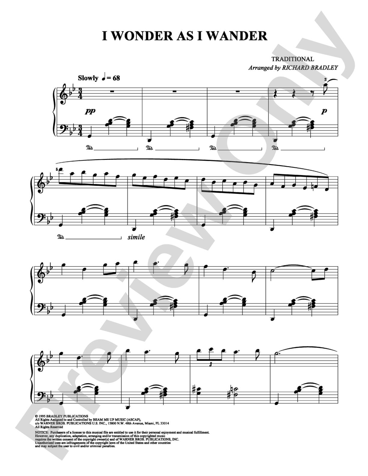 I Wonder As I Wander: Piano Digital Sheet Music