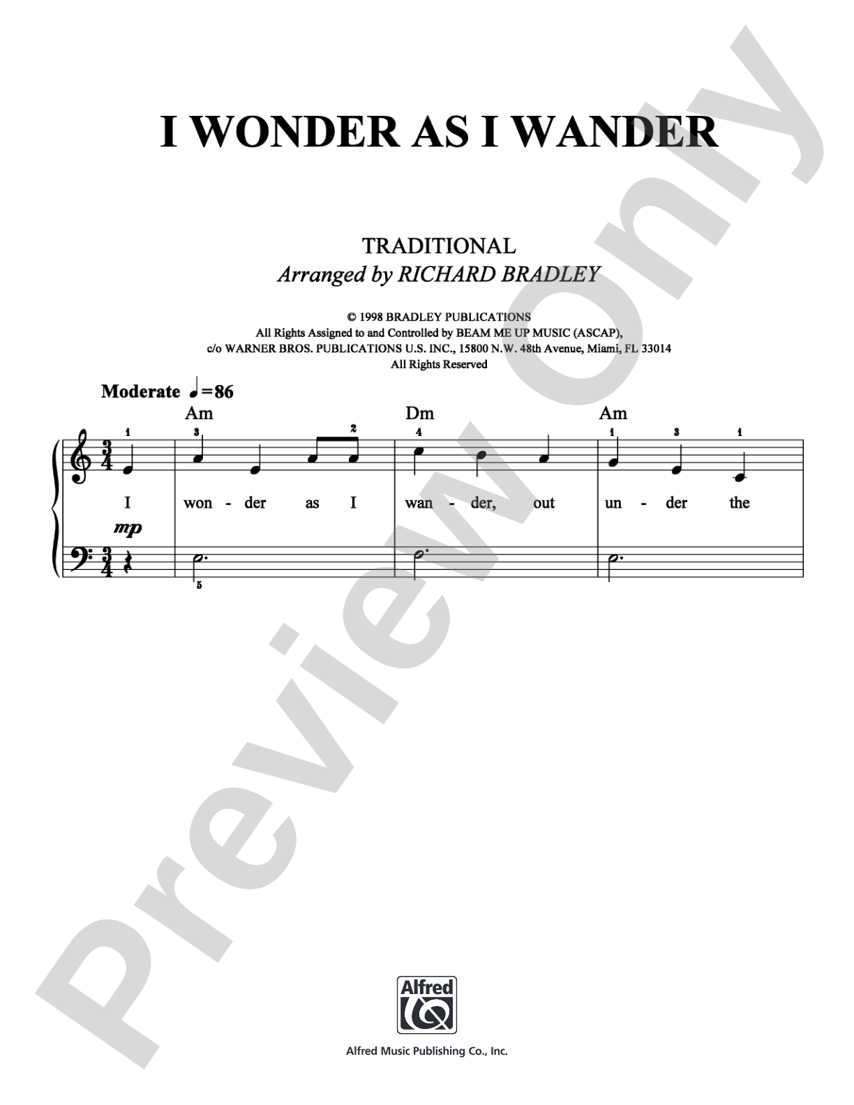 I Wonder As I Wander: Easy Piano Digital Sheet Music