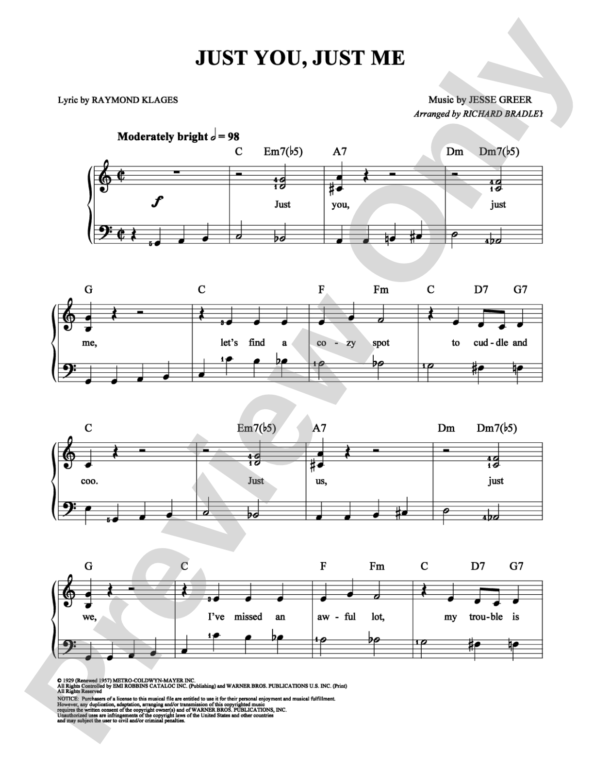 Just You, Just Me: Easy Piano Digital Sheet Music