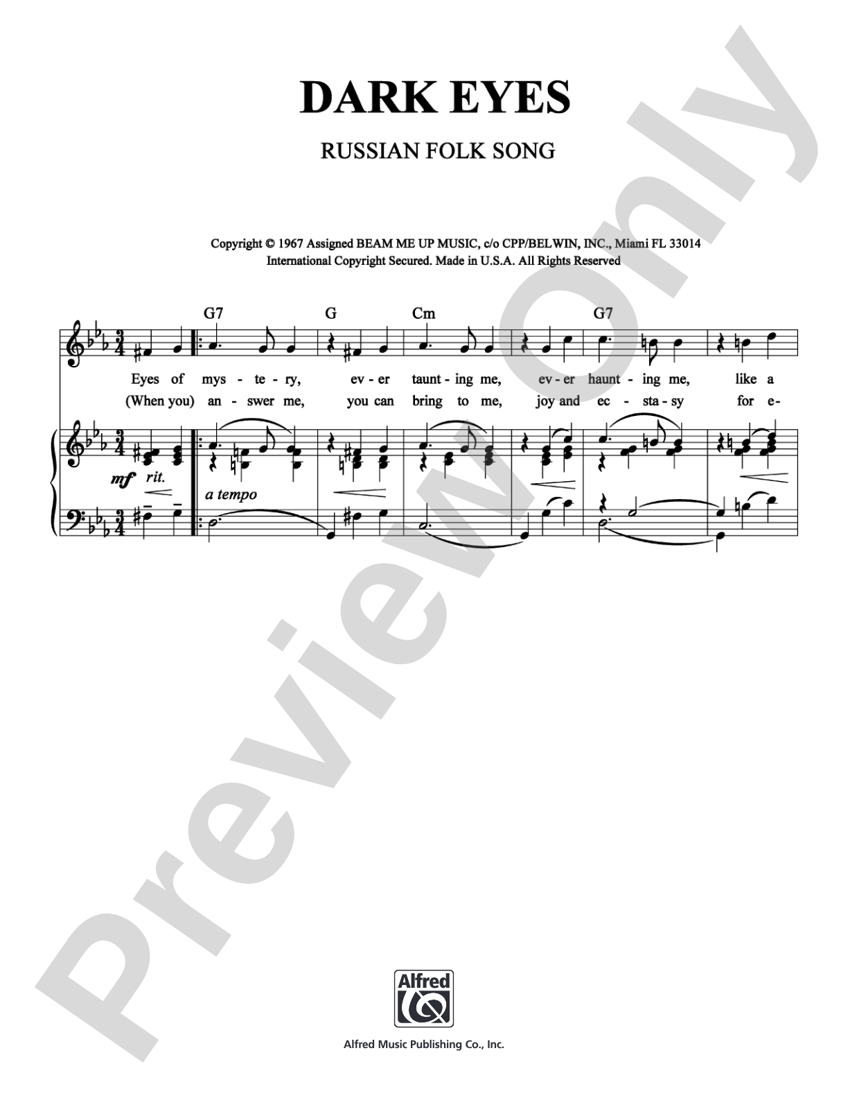 Dark Eyes: Piano/Vocal/Chords Digital Sheet Music