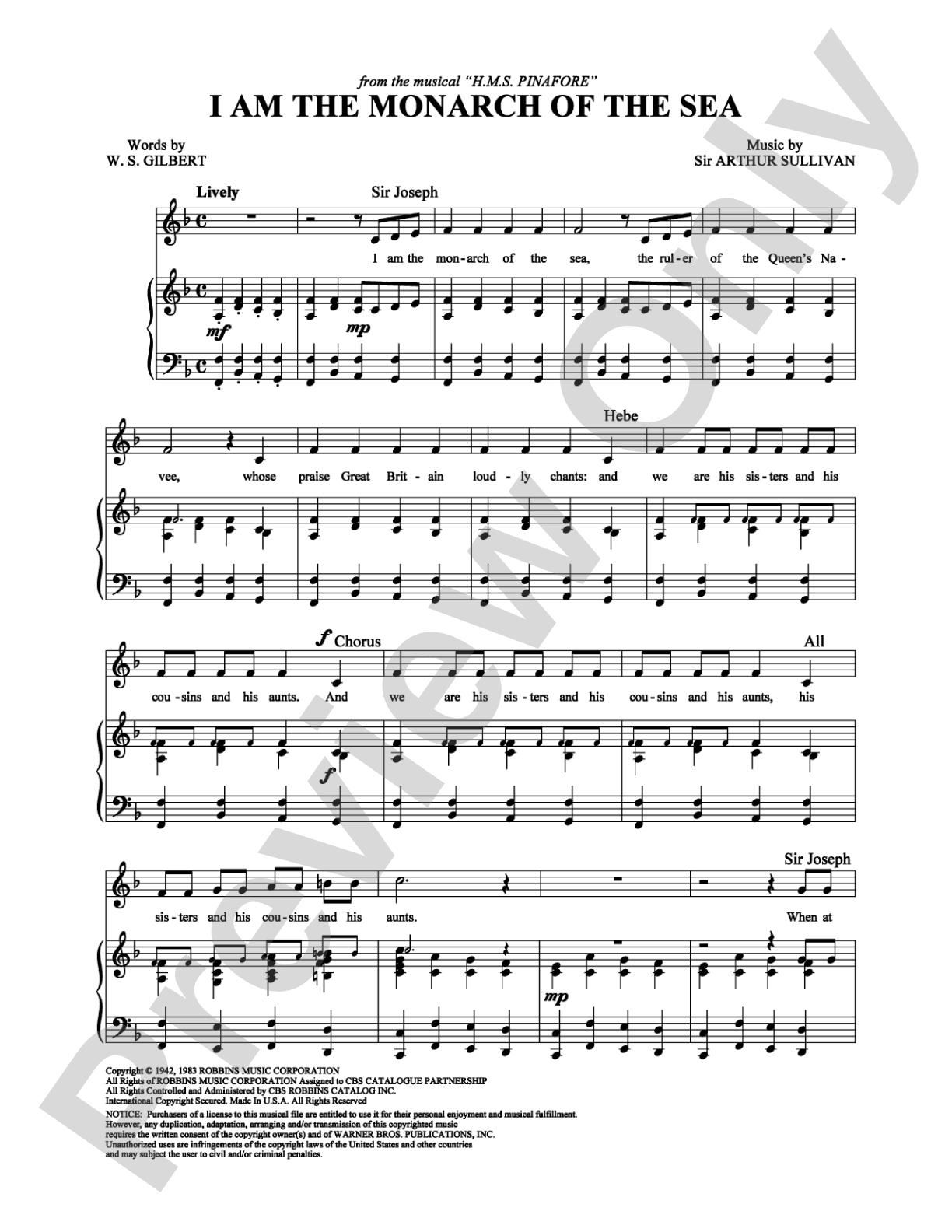 I Am The Monarch Of The Sea: Piano/Vocal/Chords Digital Sheet Music