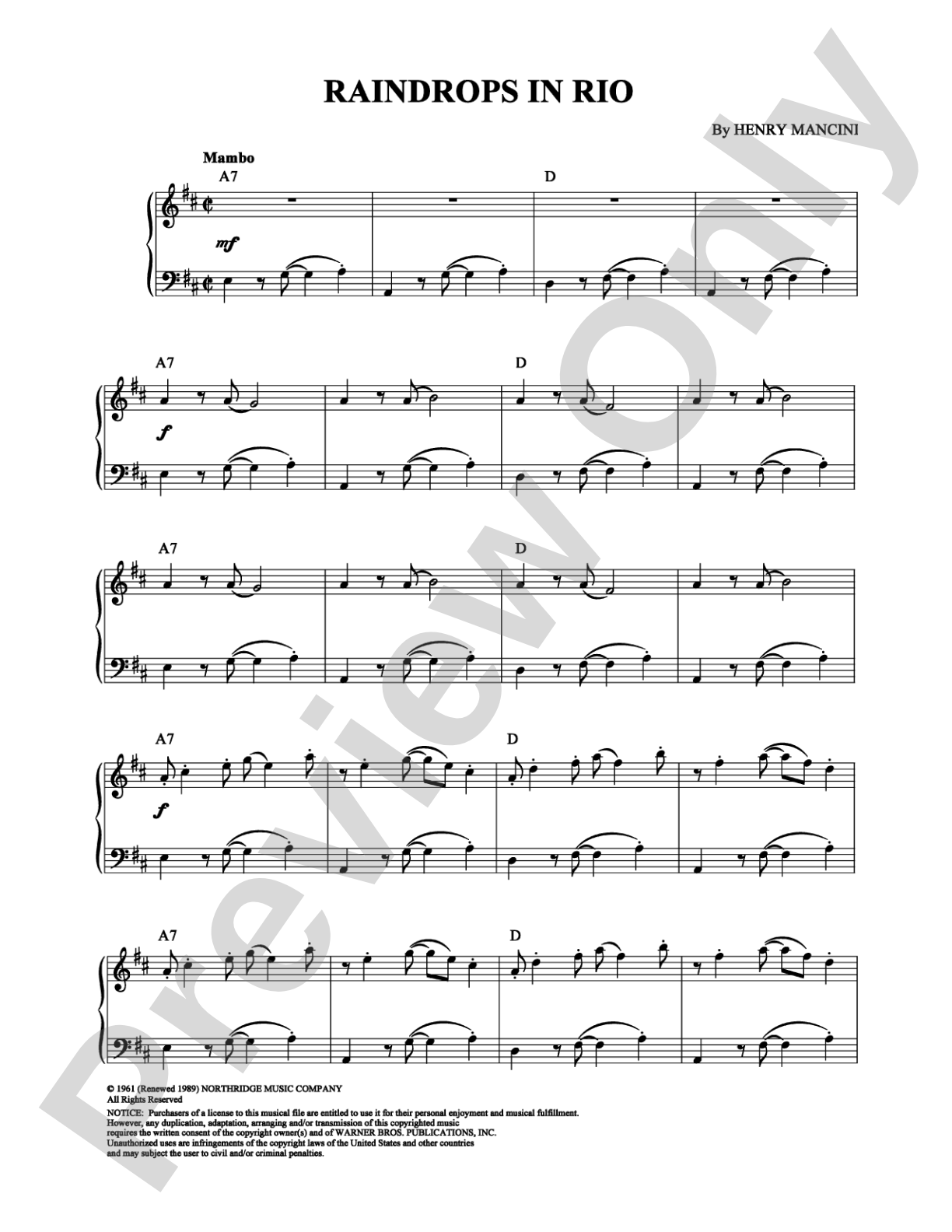 Raindrops in Rio: Piano Digital Sheet Music