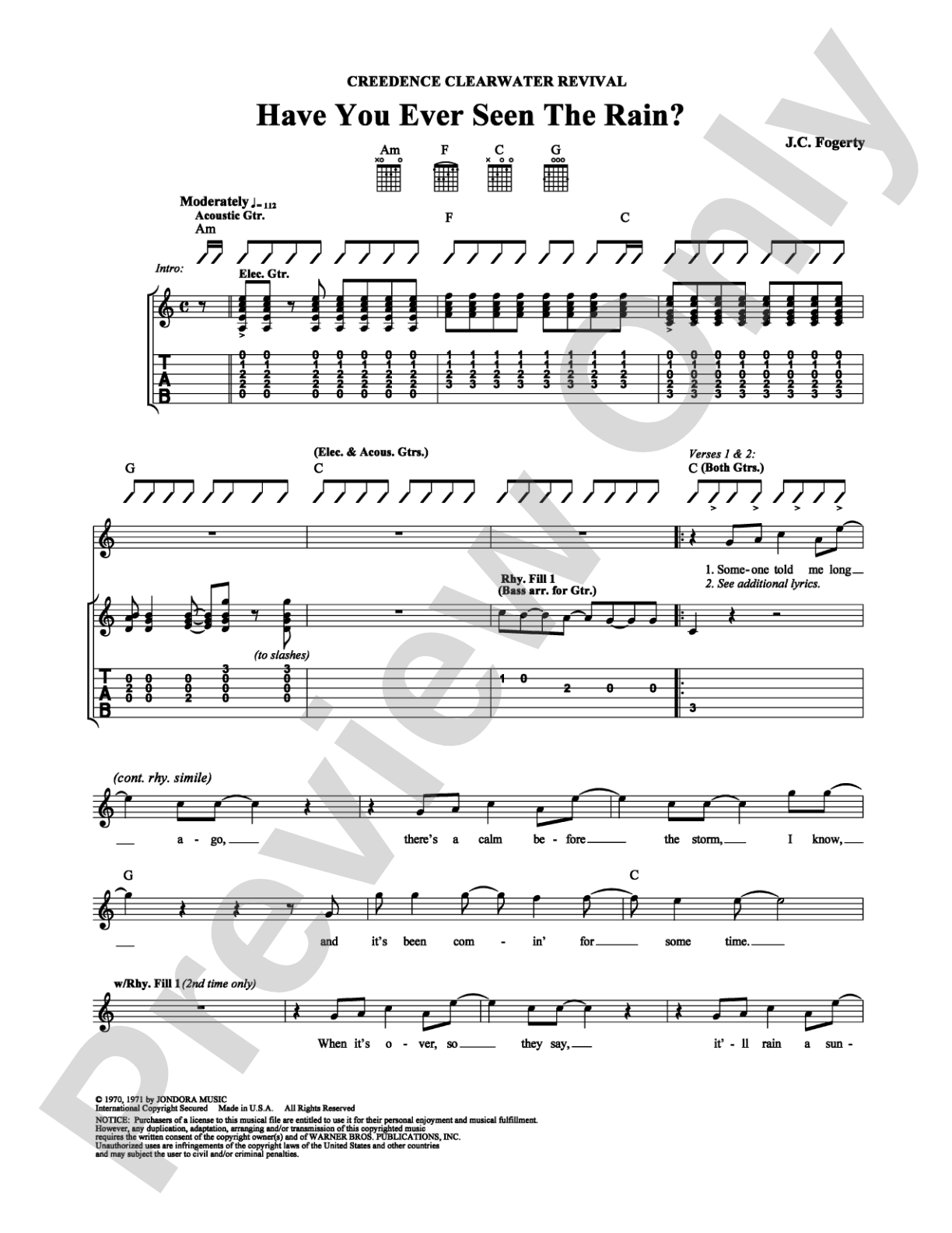 Have You Ever Seen the Rain?: Guitar TAB Digital Sheet Music