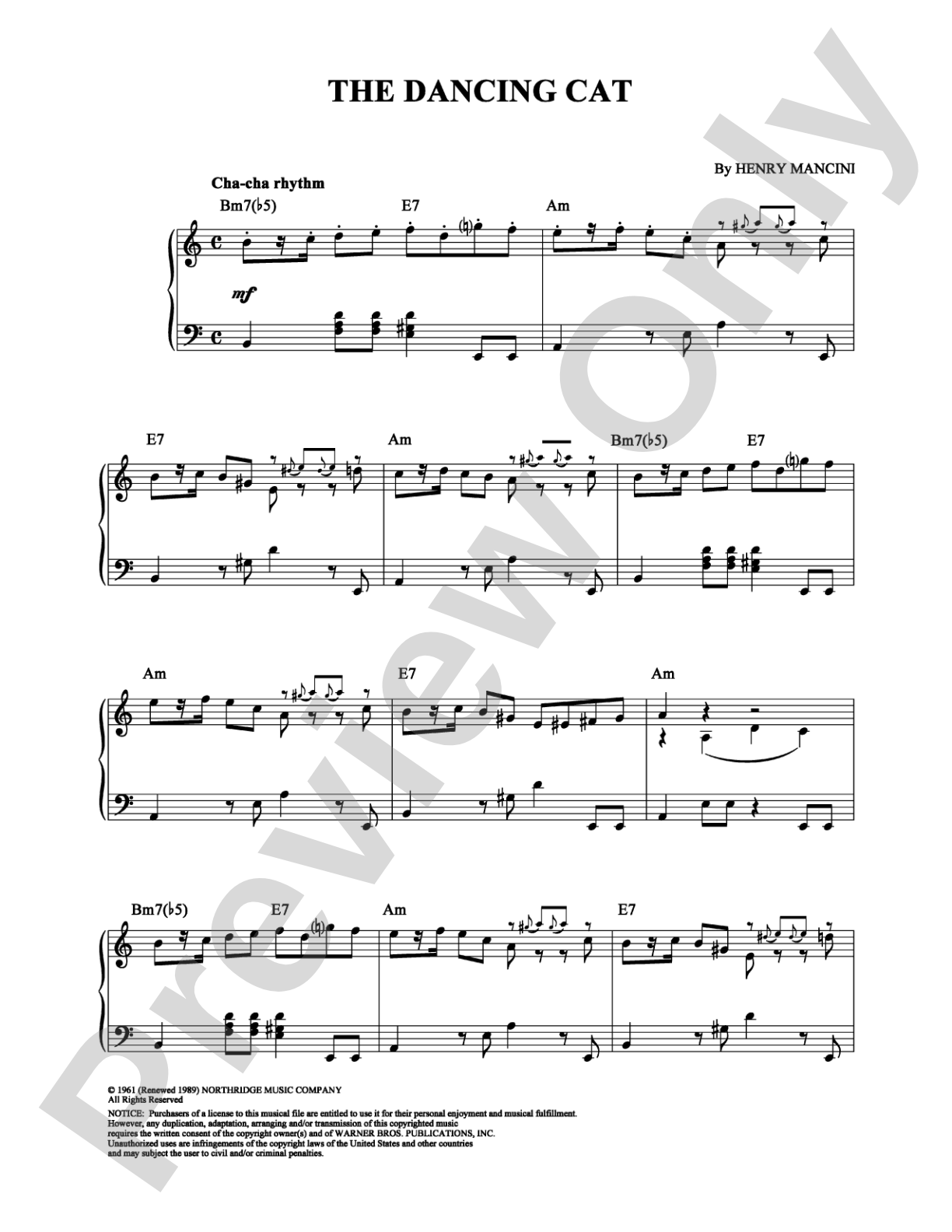 The Dancing Cat: Piano Digital Sheet Music