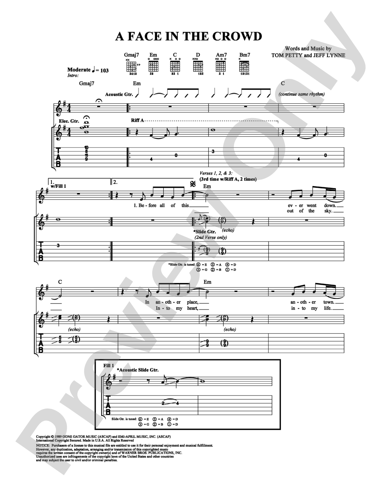 A Face in the Crowd: Guitar TAB Digital Sheet Music
