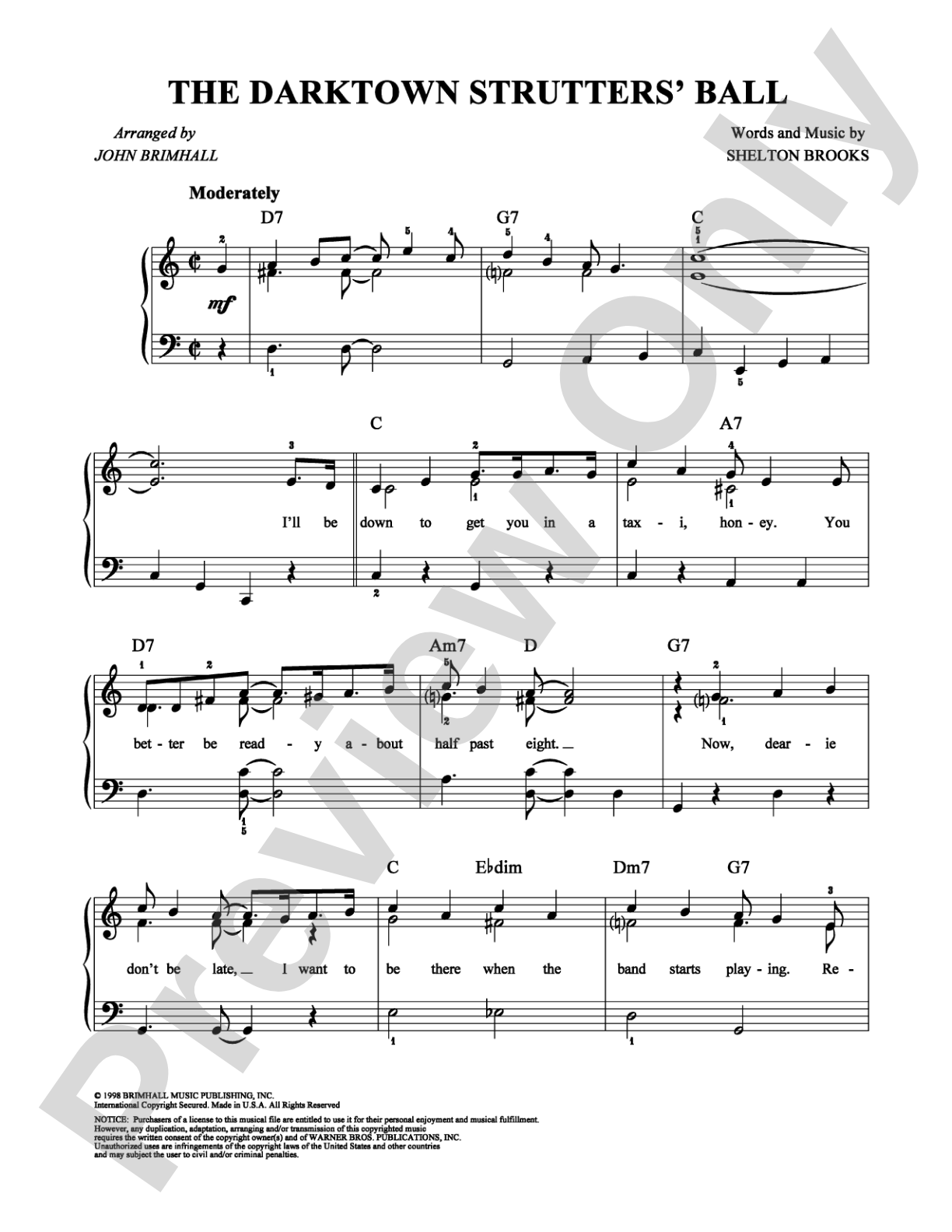 The Darktown Strutter's Ball: Easy Piano Digital Sheet Music