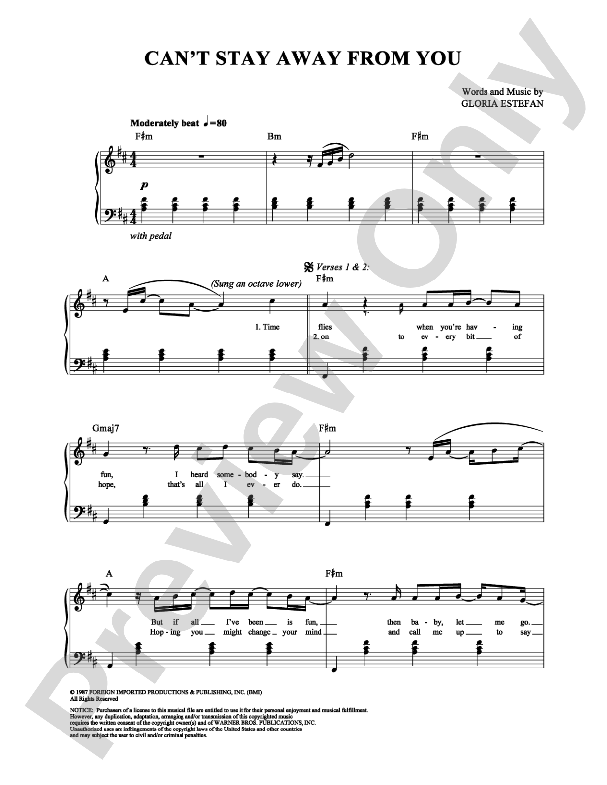 Can't Stay Away from You: Piano/Vocal/Chords Digital Sheet Music