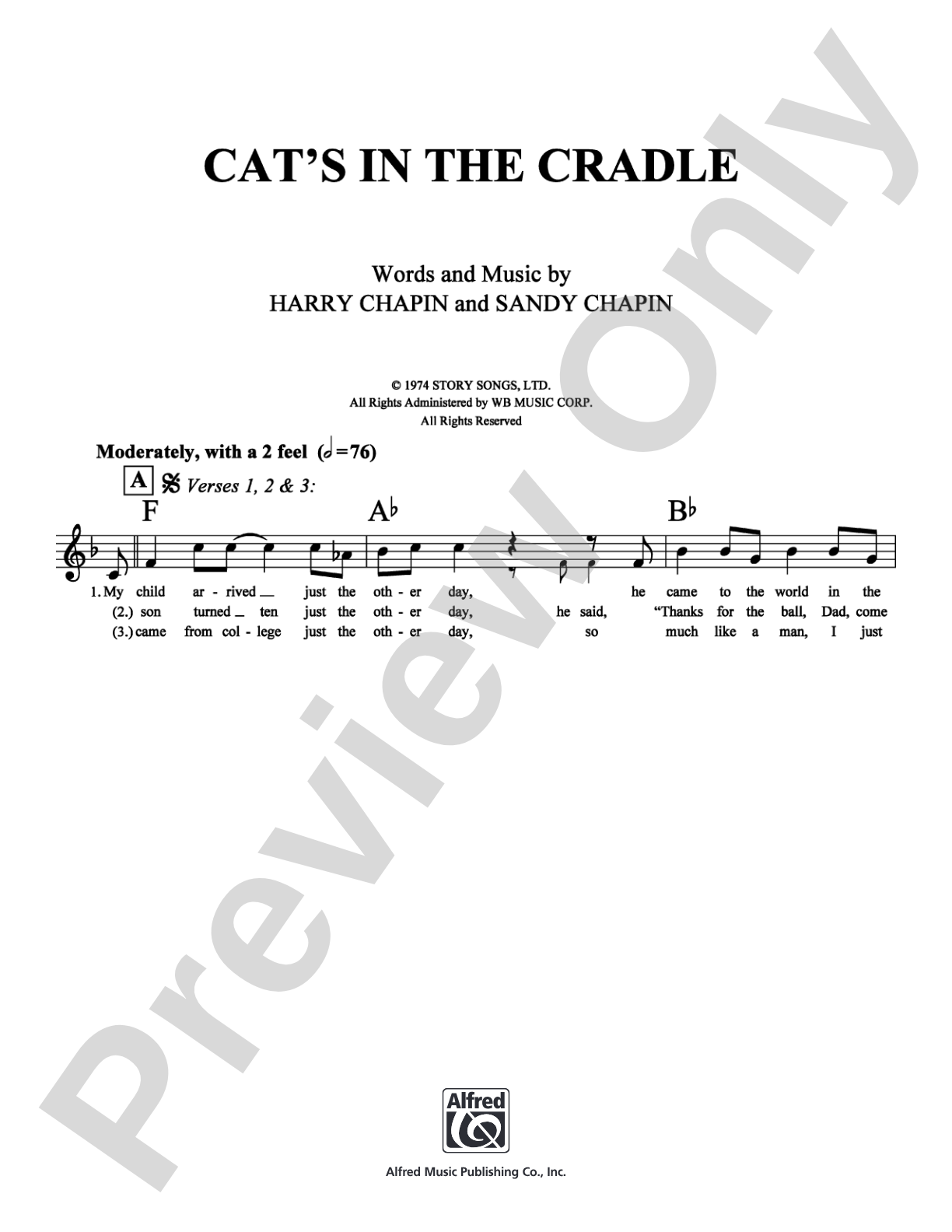 Cat's in the Cradle: Lead Sheet Digital Sheet Music