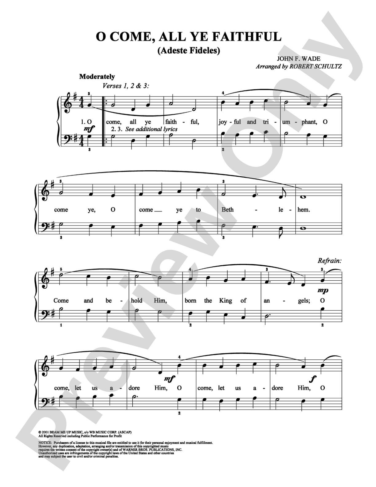 O Come, All Ye Faithful: Easy Piano Digital Sheet Music