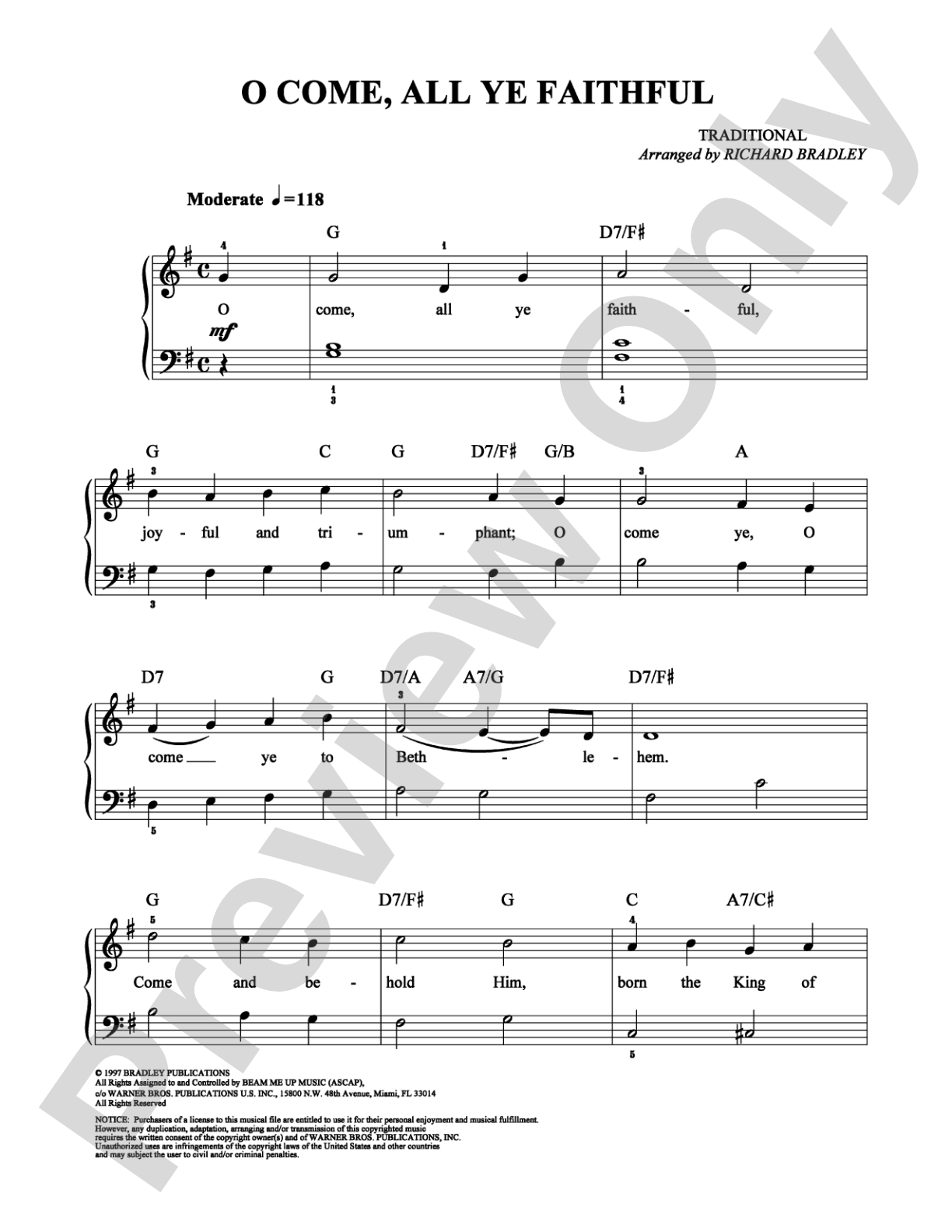 O Come, All Ye Faithful: Easy Piano Digital Sheet Music