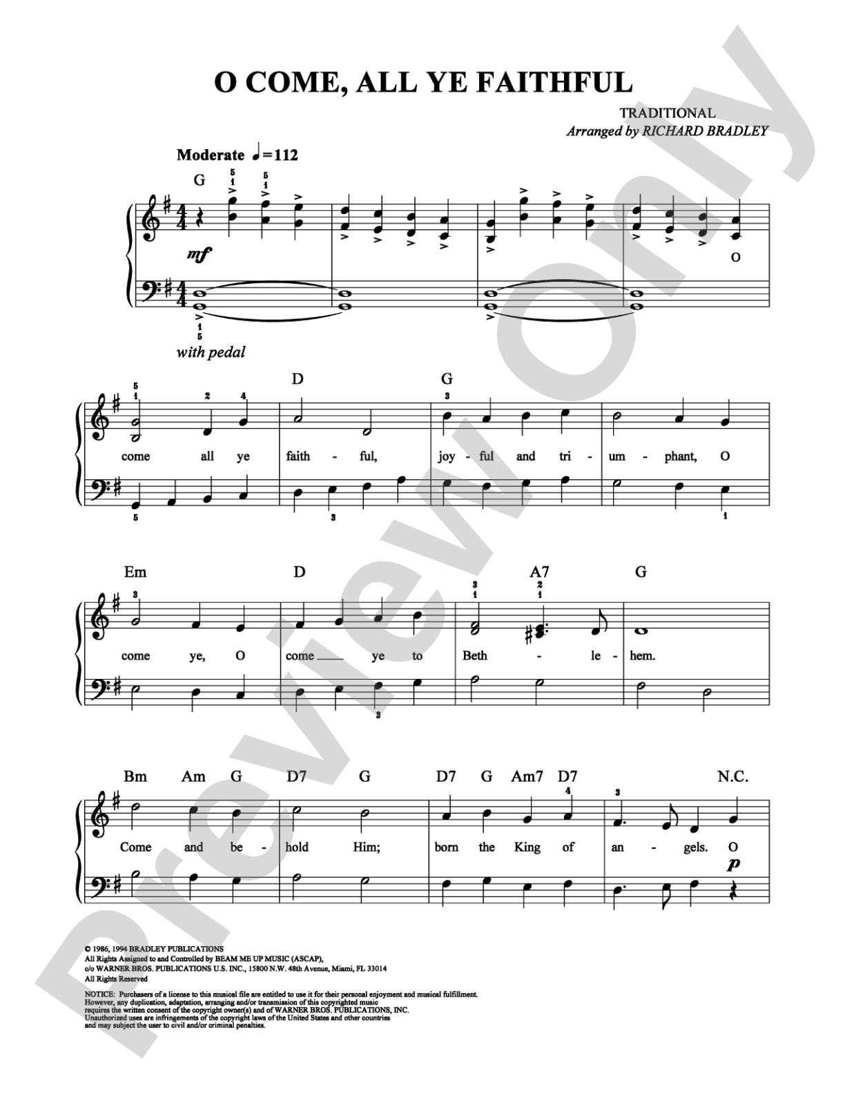 O Come, All Ye Faithful: Easy Piano Digital Sheet Music