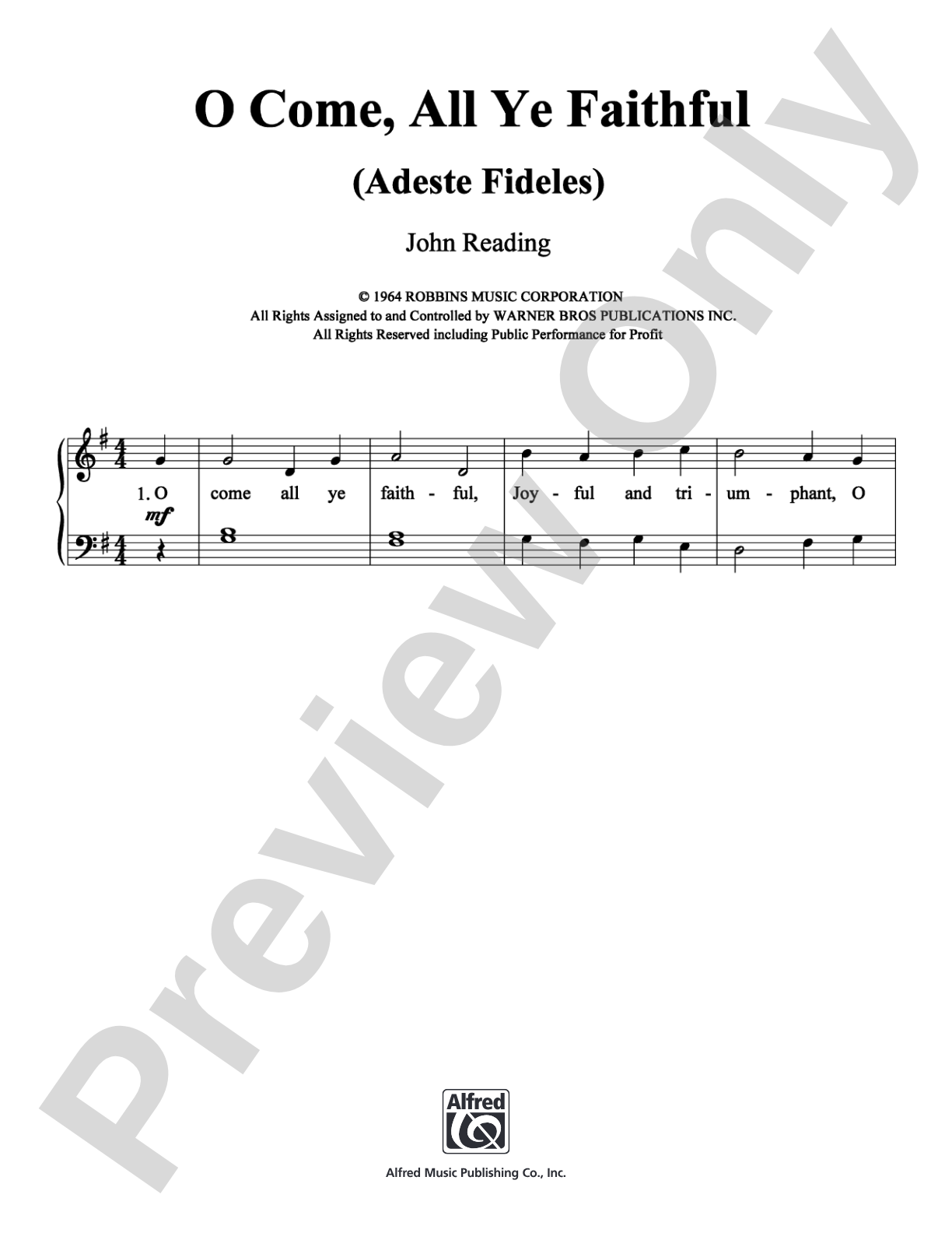 O Come, All Ye Faithful: Piano/Vocal/Chords Digital Sheet Music