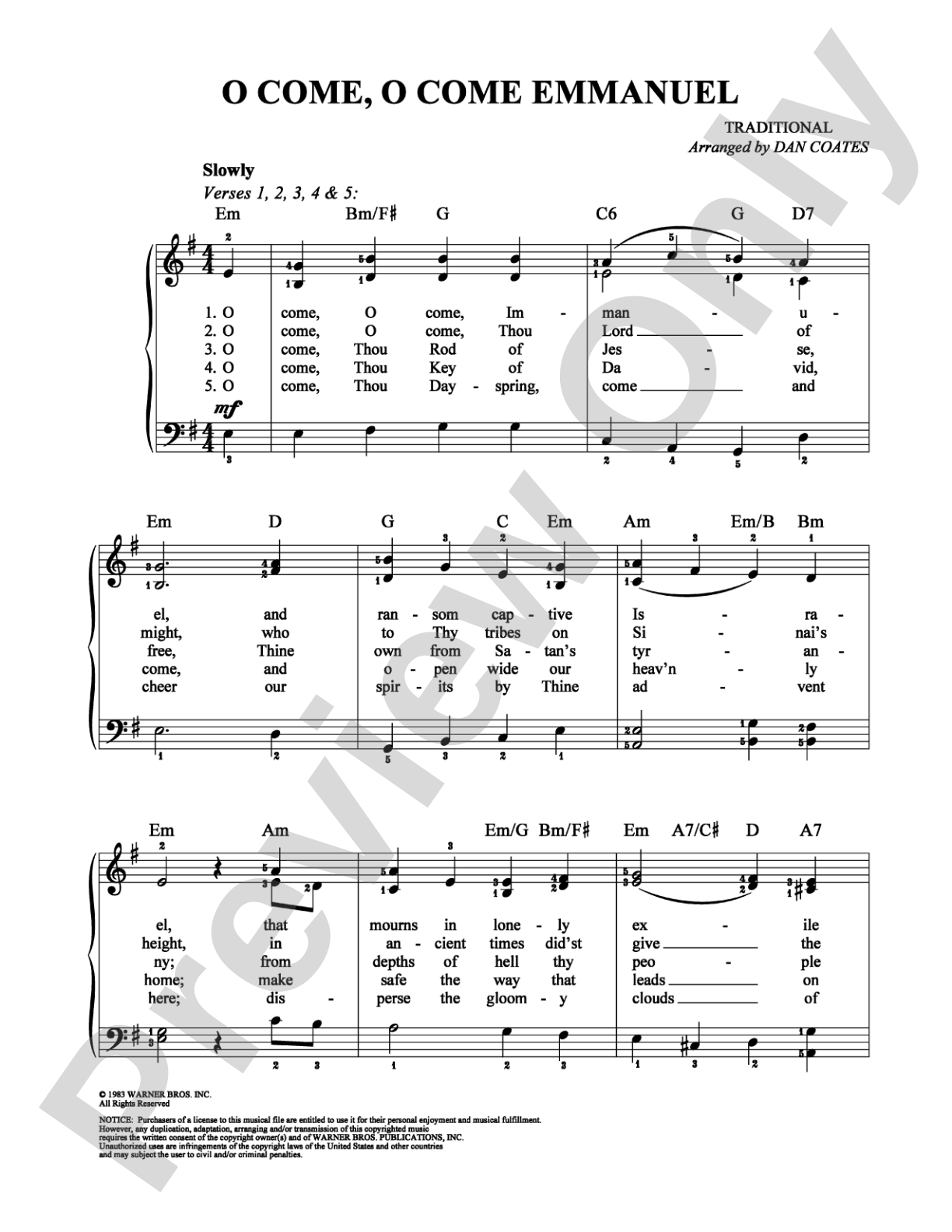 O Come, O Come Emmanuel: Easy Piano Digital Sheet Music
