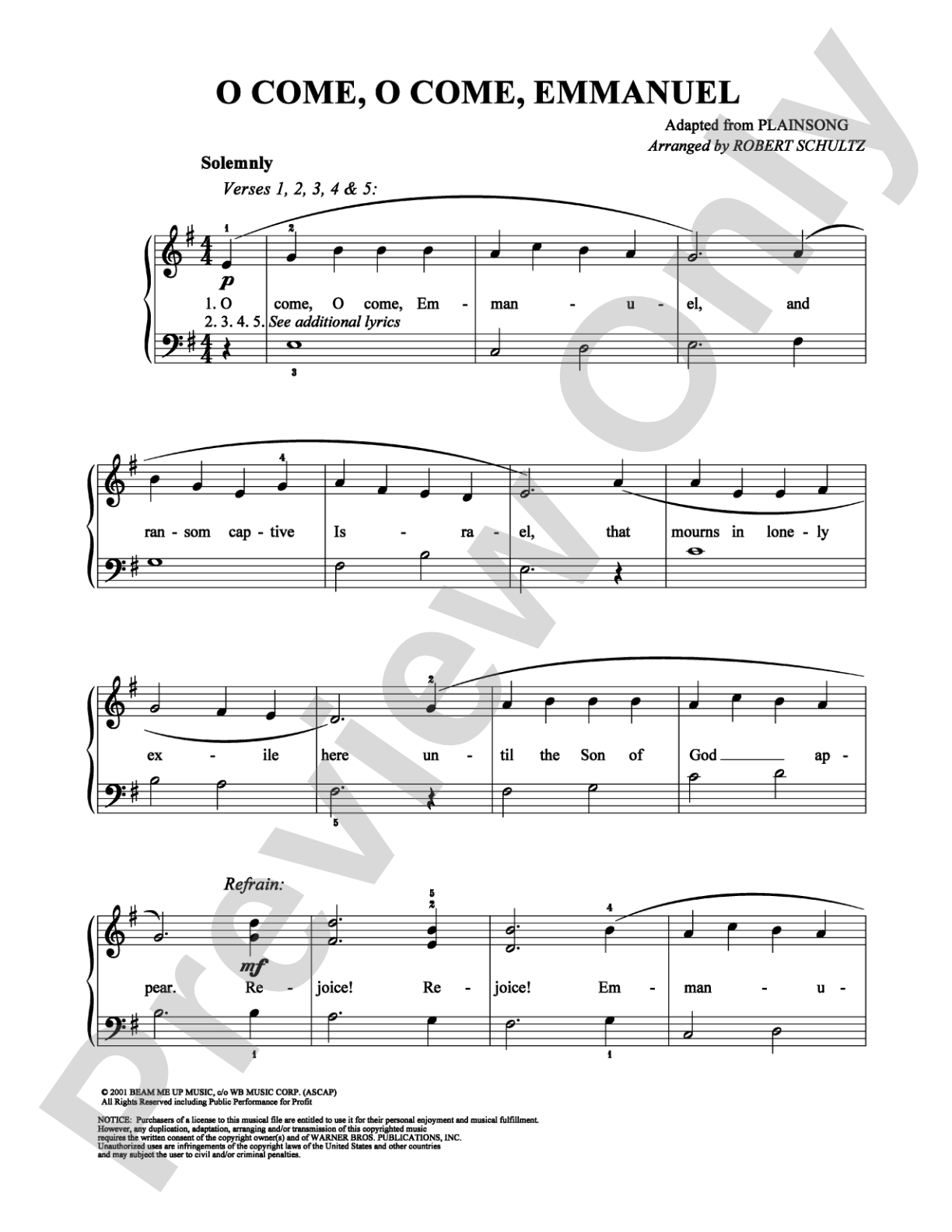 O Come, O Come, Emmanuel: Easy Piano Digital Sheet Music