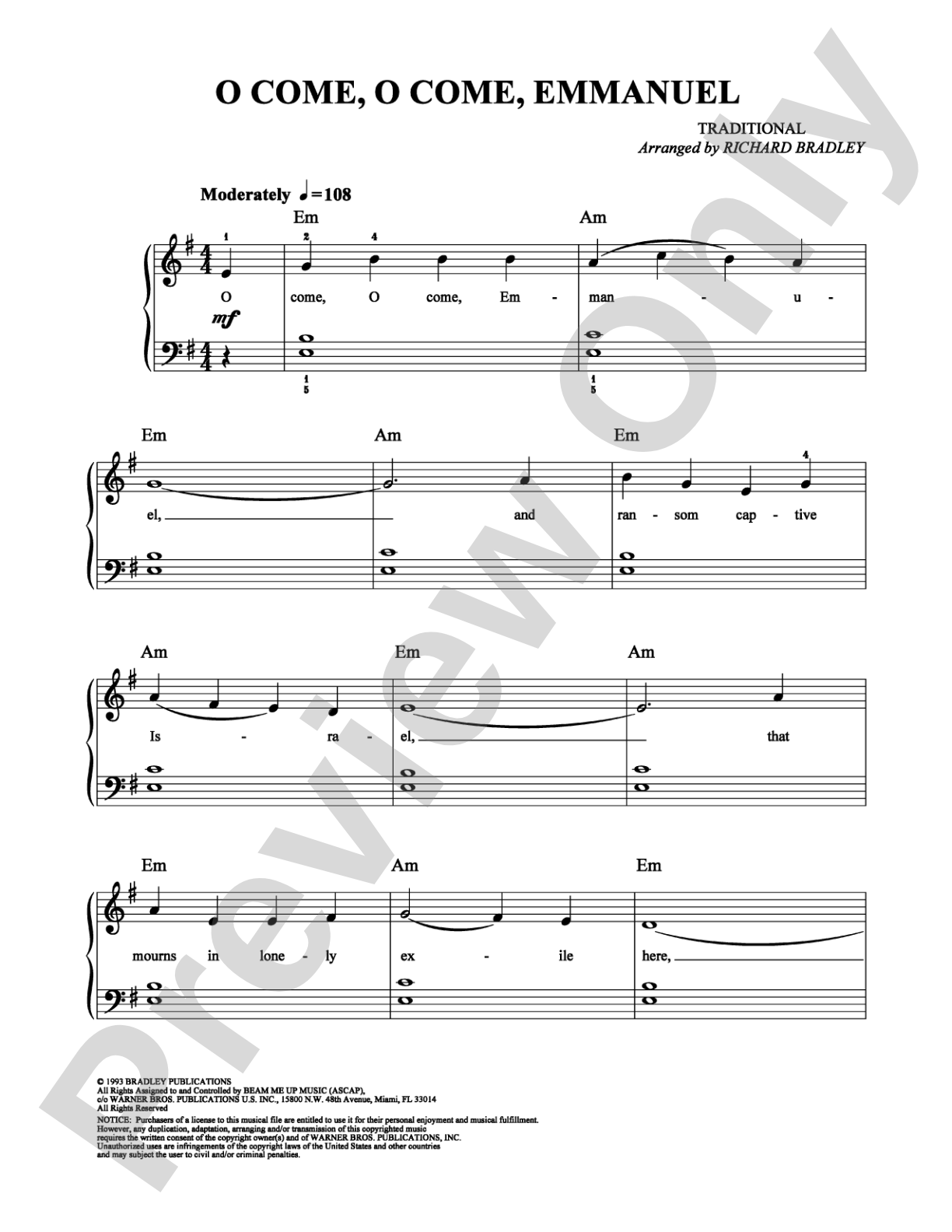 O Come, O Come, Emmanuel: Easy Piano Digital Sheet Music