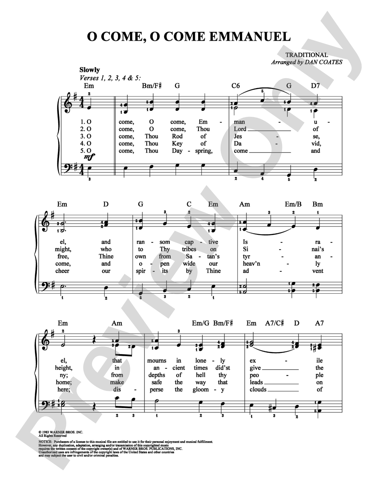 O Come, O Come Emmanuel: Easy Piano Digital Sheet Music
