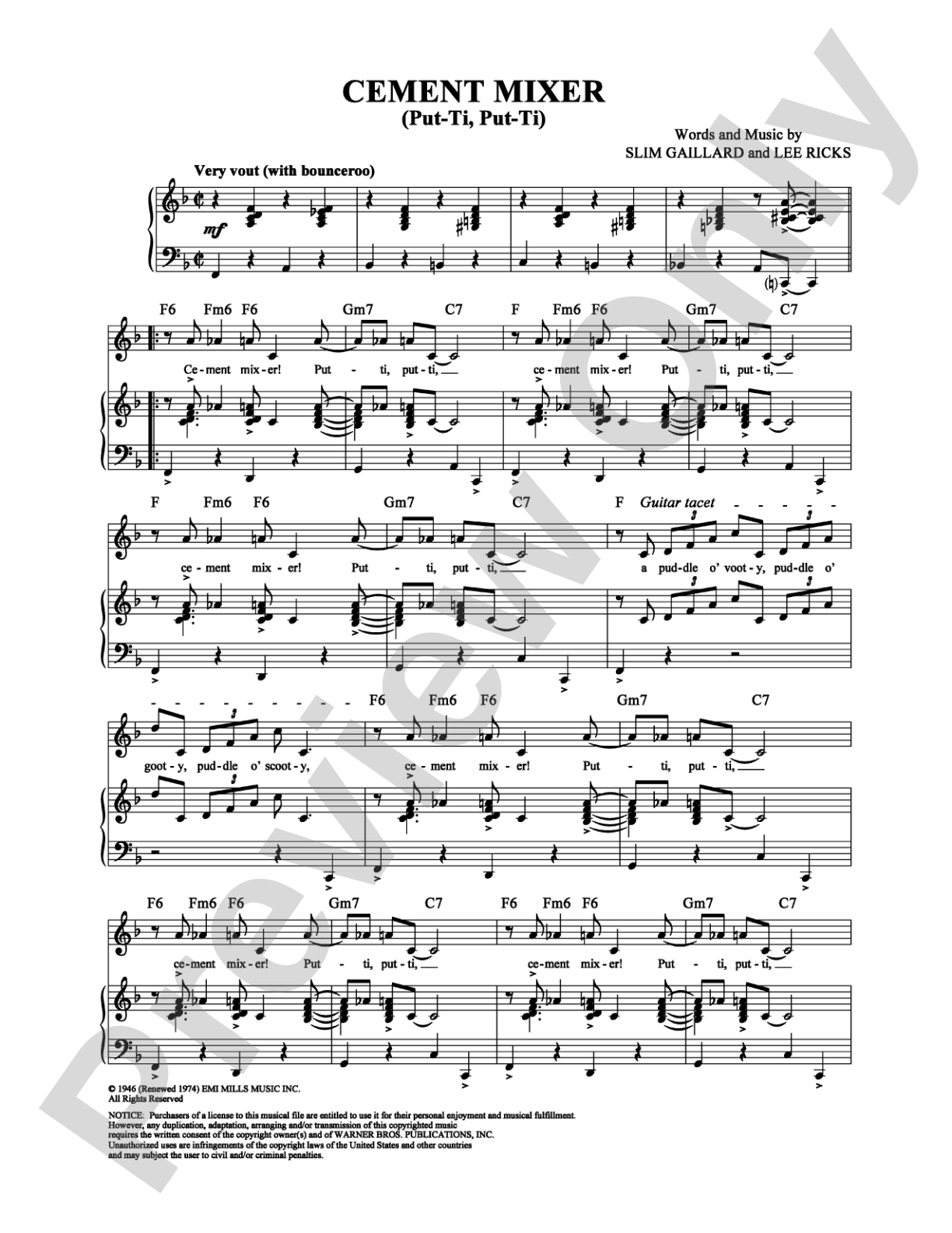 Cement Mixer (Put-Ti, Put-Ti): Piano/Vocal/Chords Digital Sheet Music