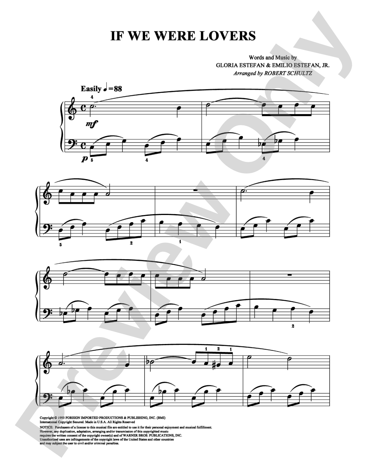 If We Were Lovers: Easy Piano Digital Sheet Music
