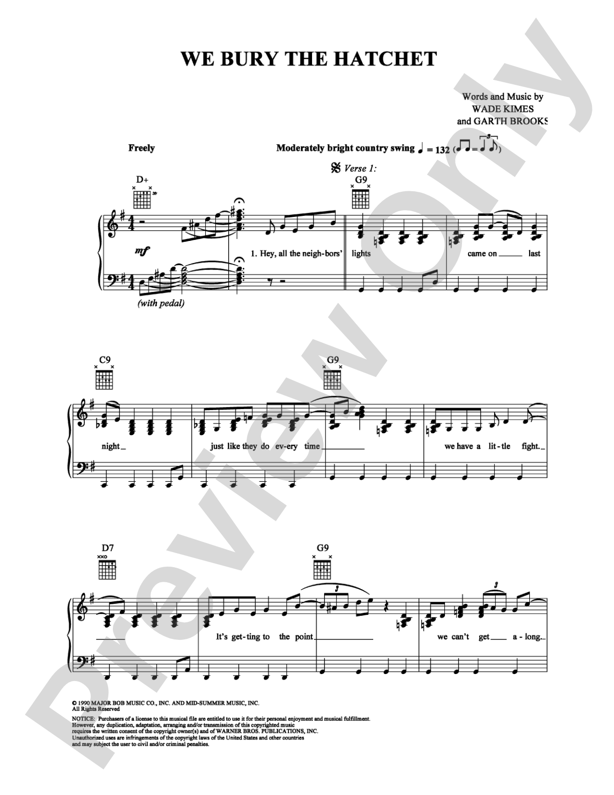 We Bury the Hatchet: Piano/Vocal/Chords Digital Sheet Music