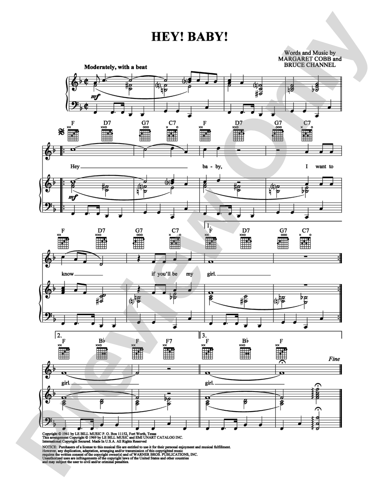 Hey! Baby!: Piano/Vocal/Chords Digital Sheet Music