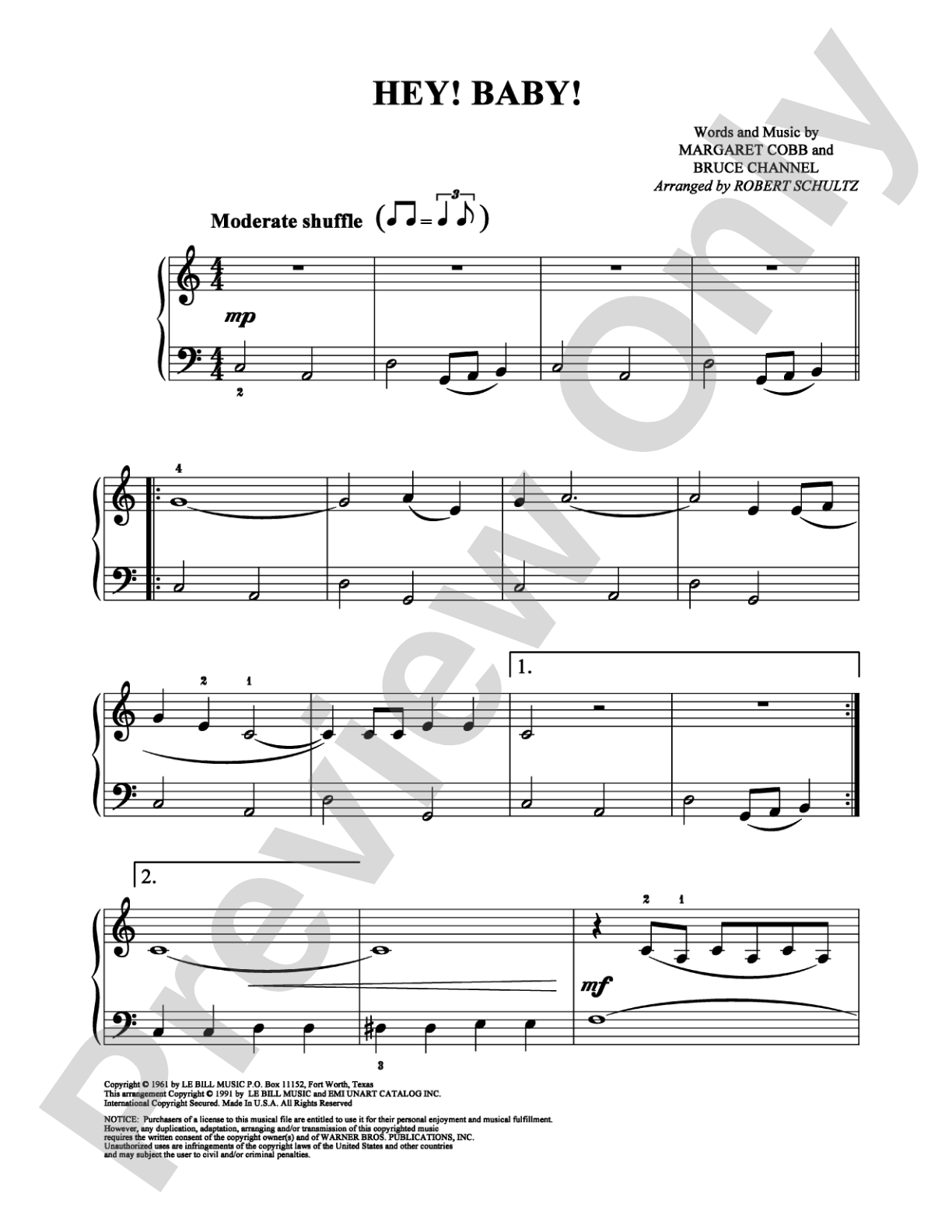 Hey! Baby!: Easy Piano Digital Sheet Music