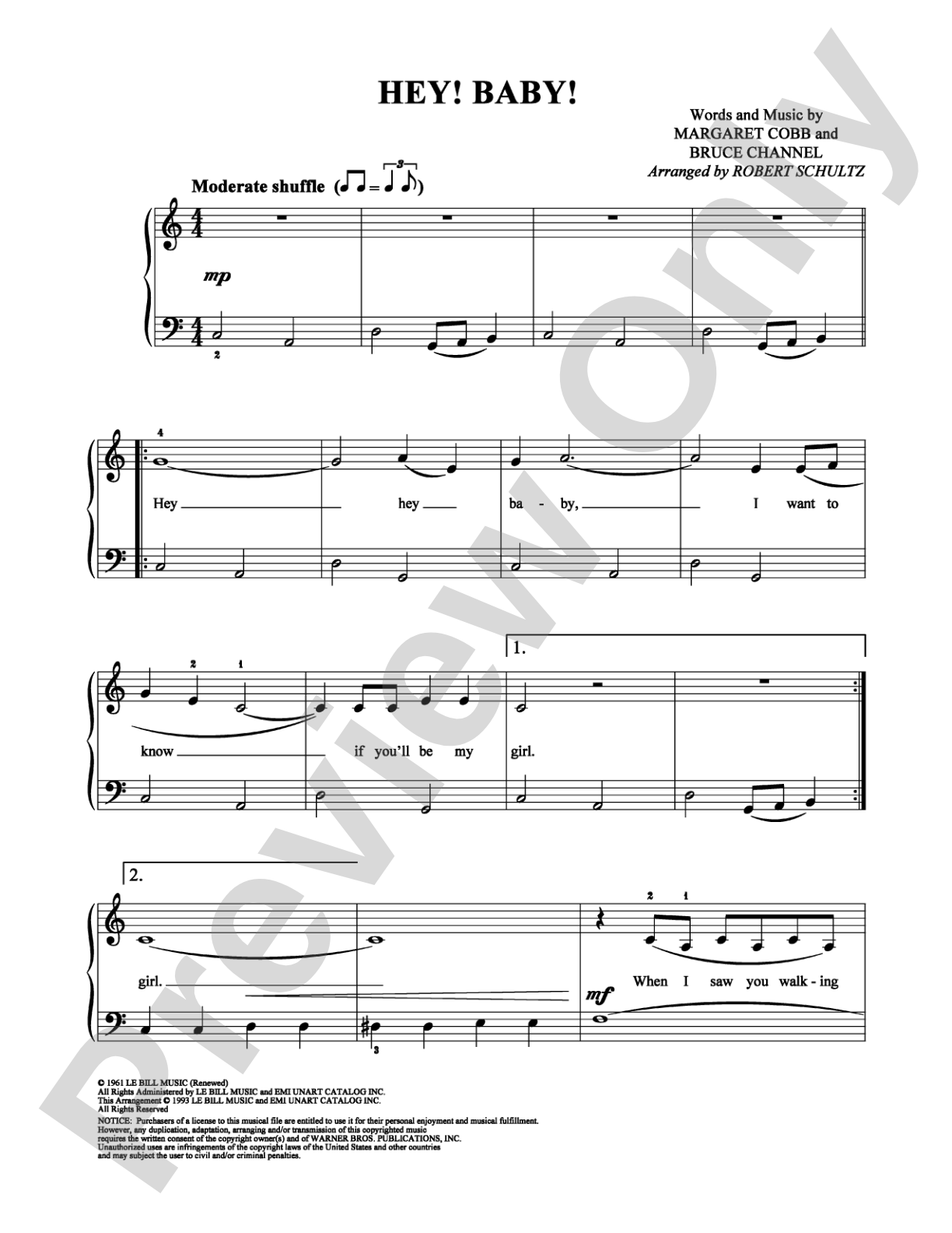 Hey! Baby!: Easy Piano Digital Sheet Music