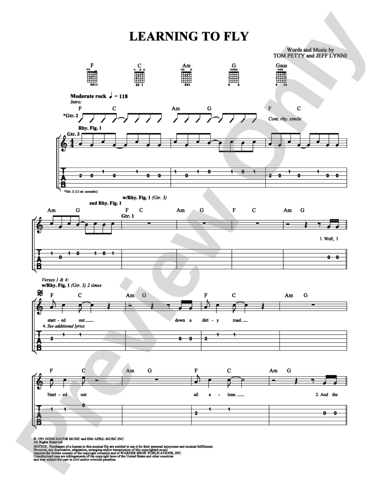 Learning to Fly: Easy Guitar Digital Sheet Music