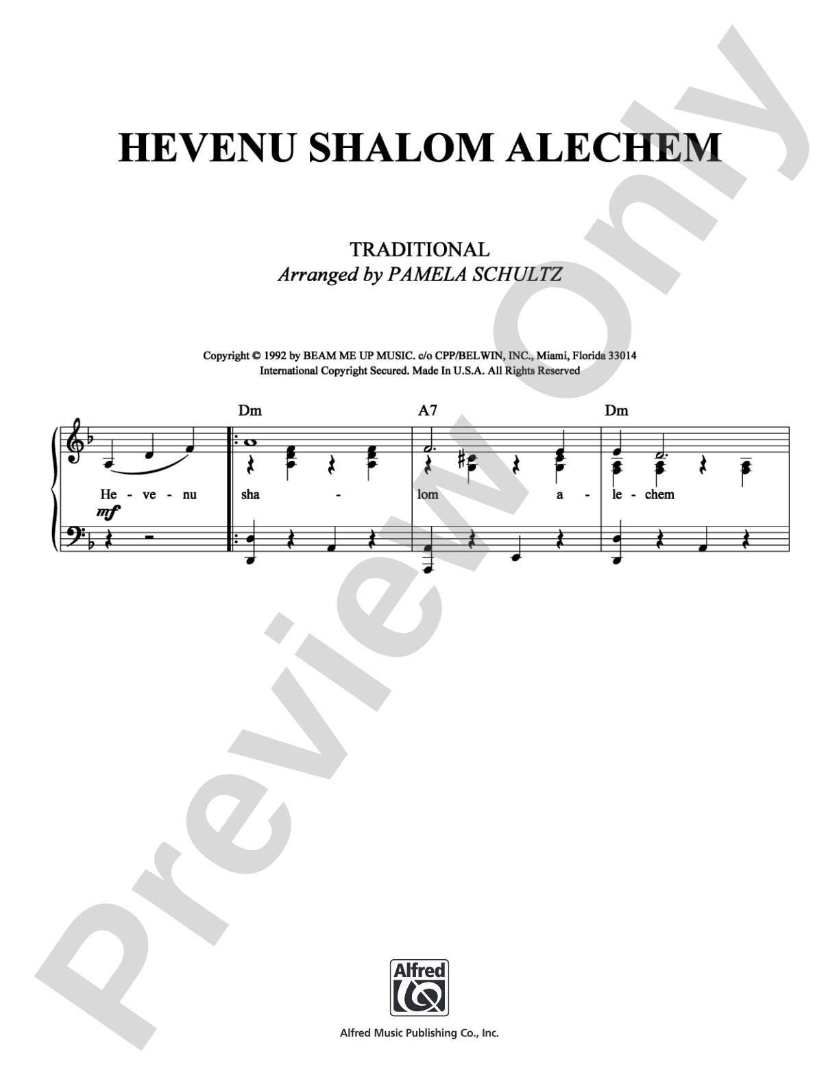 Hevenu Shalom Alechem: Piano/Vocal/Chords Digital Sheet Music