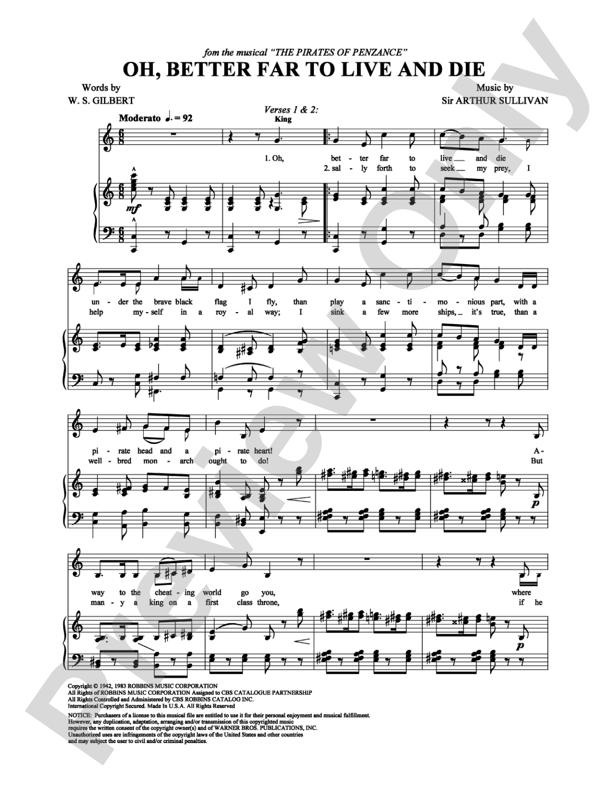 Oh, Better Far to Live and Die: Piano/Vocal/Chords Digital Sheet Music