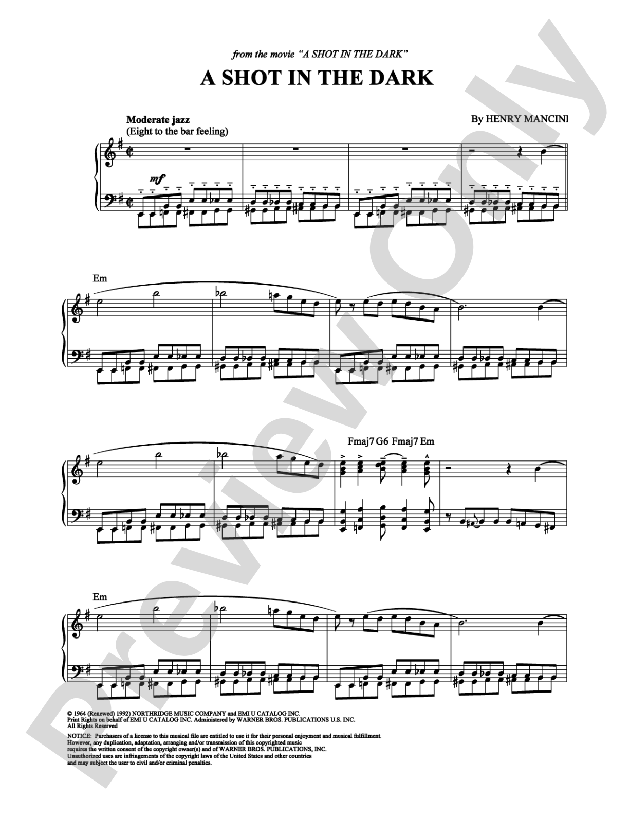A Shot in the Dark: Piano Digital Sheet Music