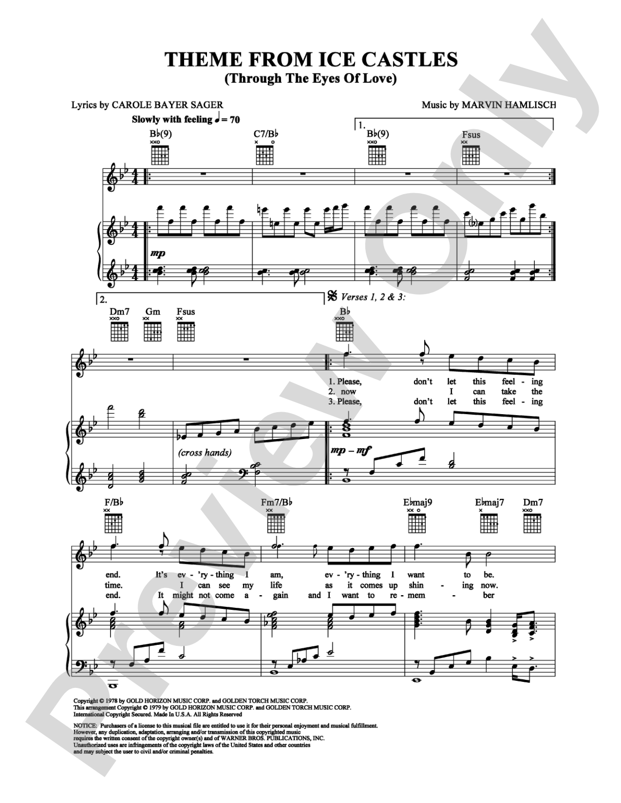 Theme from Ice Castles (Through the Eyes of Love): Piano/Vocal/Chords Digital Sheet Music