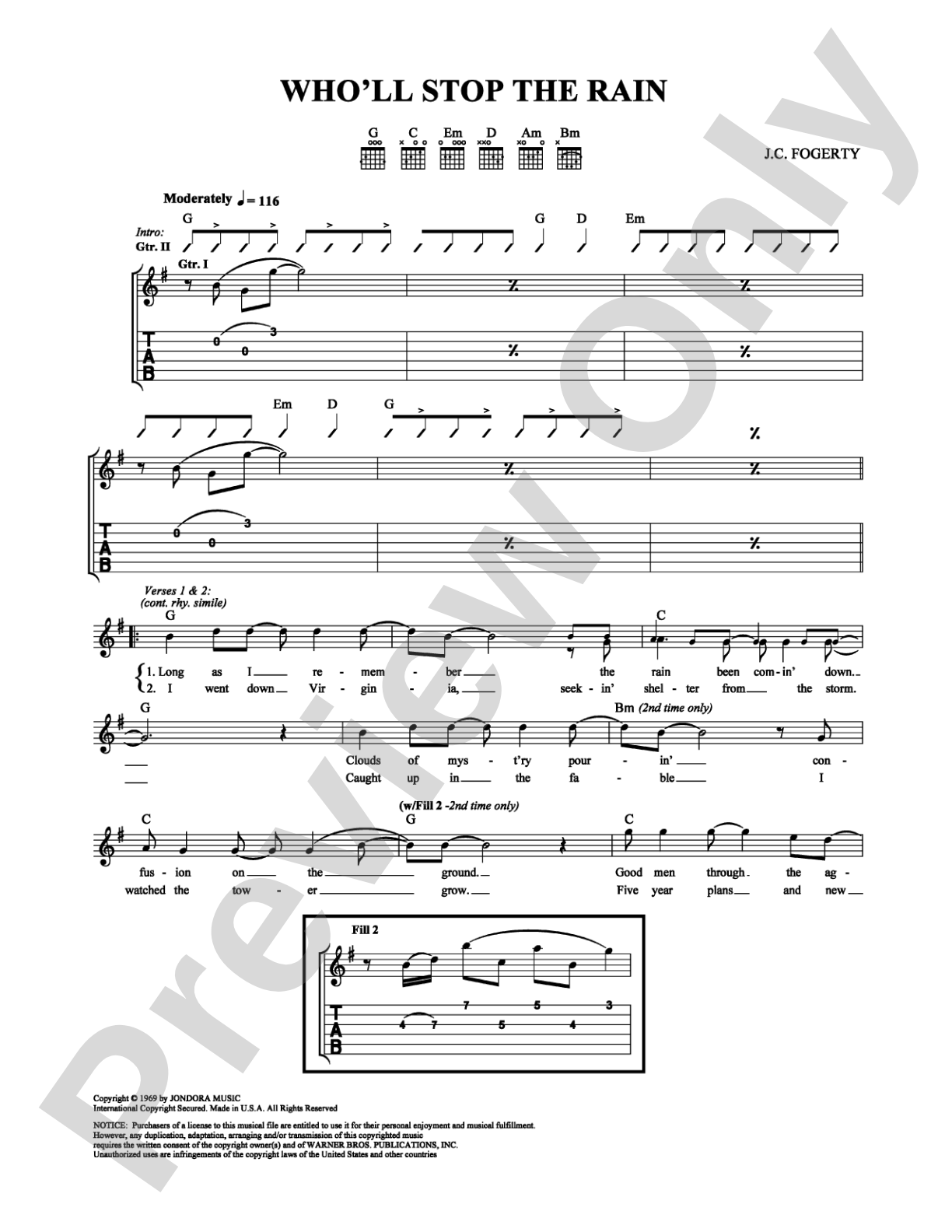 Who'll Stop the Rain: Guitar TAB Digital Sheet Music