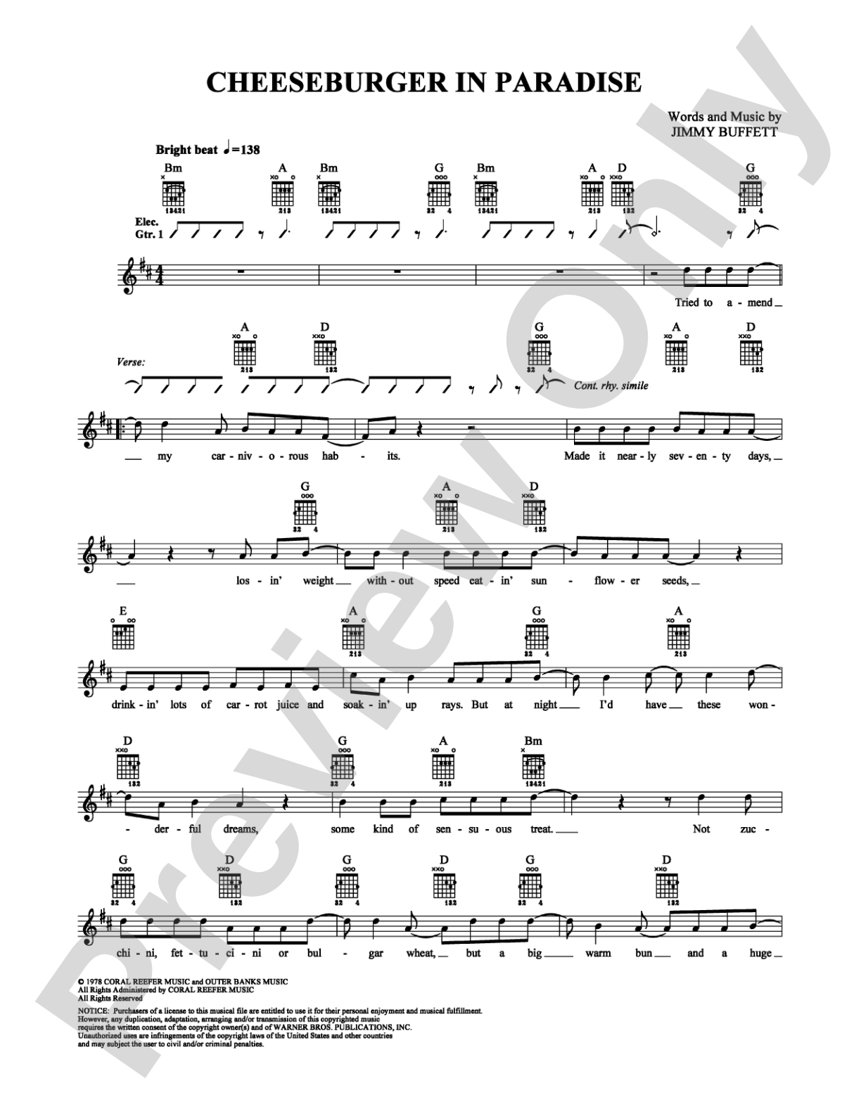Cheeseburger in Paradise: Guitar TAB Digital Sheet Music