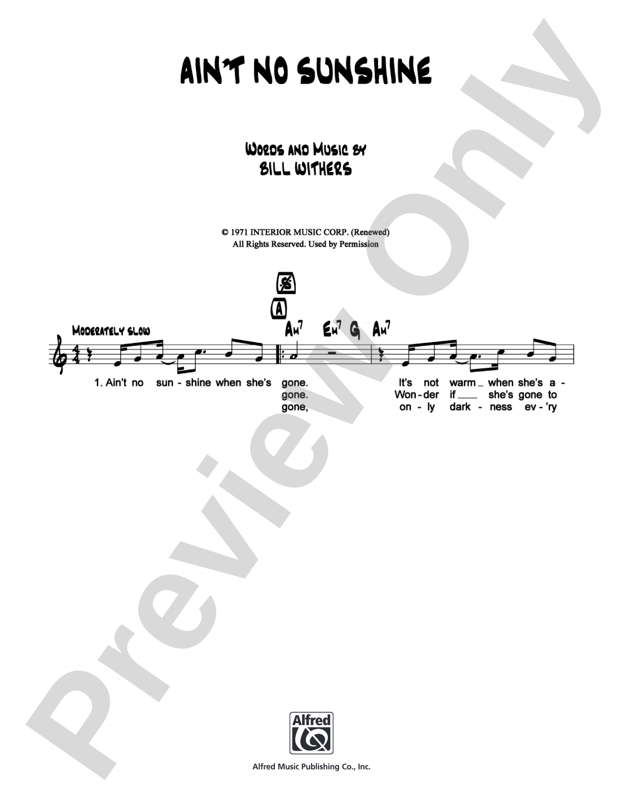 Ain't No Sunshine: Lead Sheet Digital Sheet Music