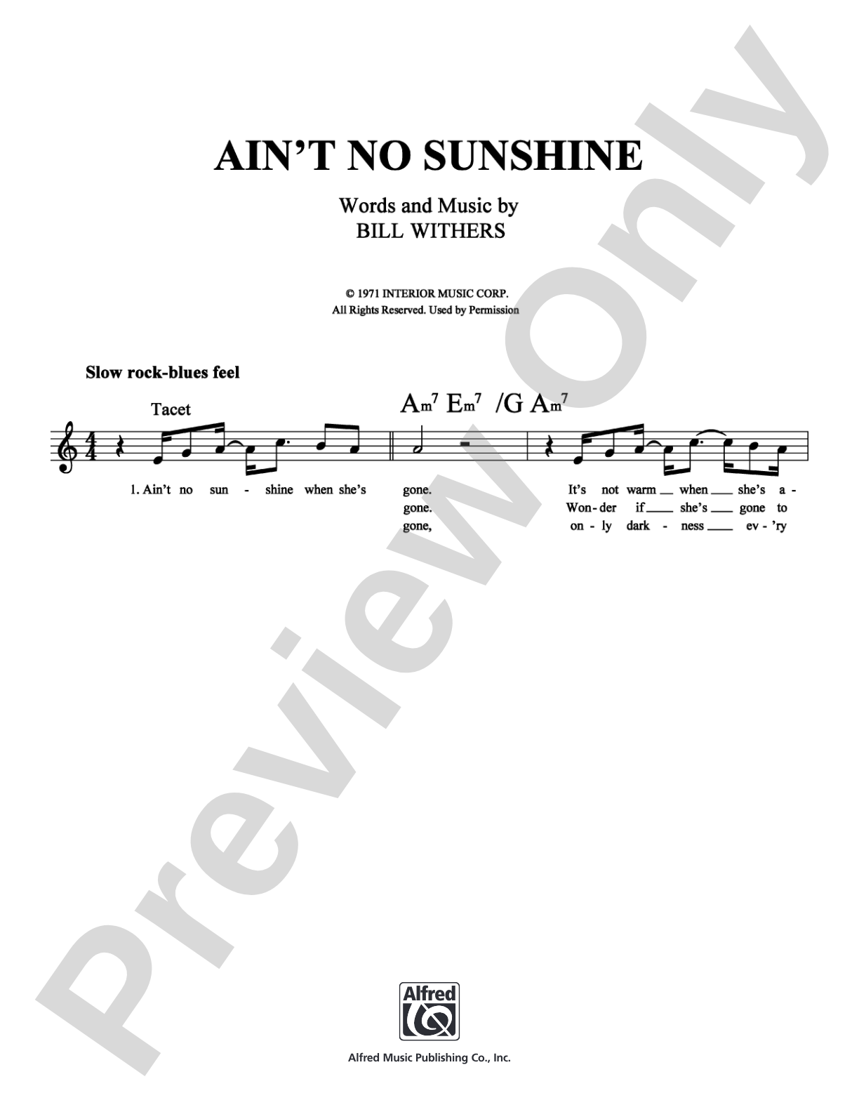 Ain't No Sunshine: Lead Sheet Digital Sheet Music