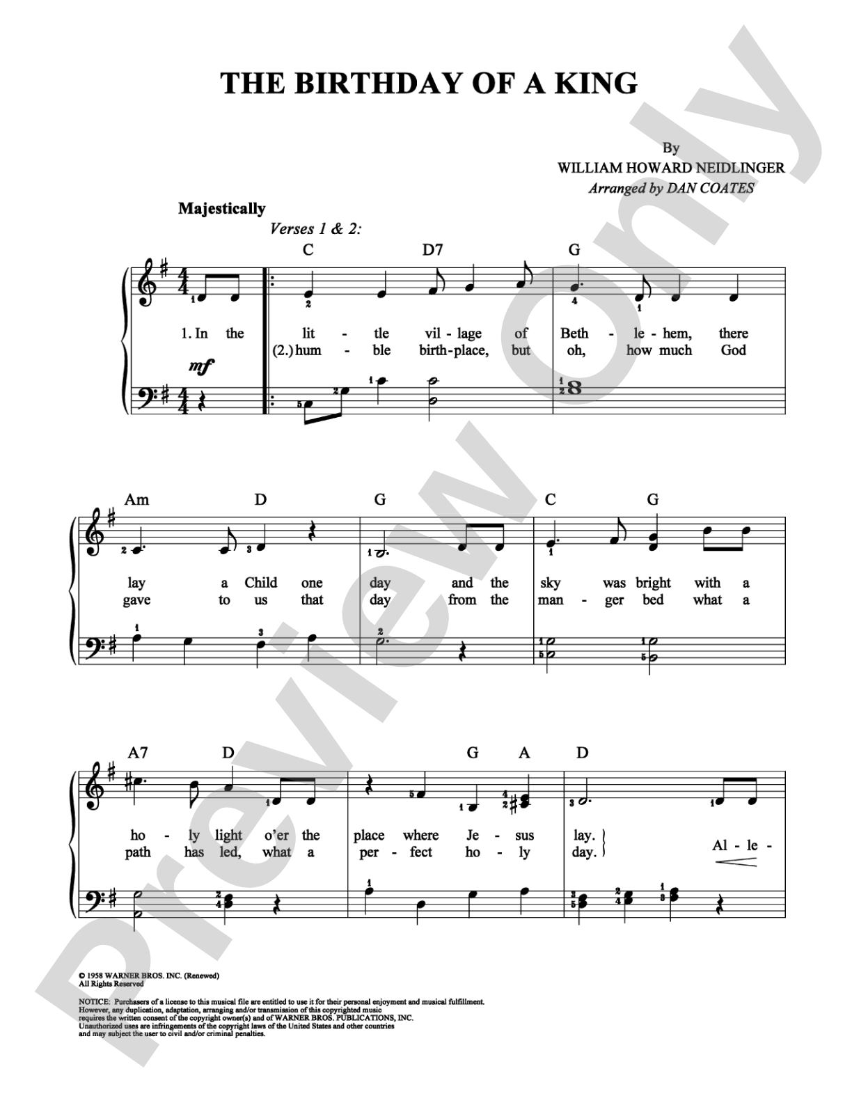 The Birthday of a King: Easy Piano Digital Sheet Music