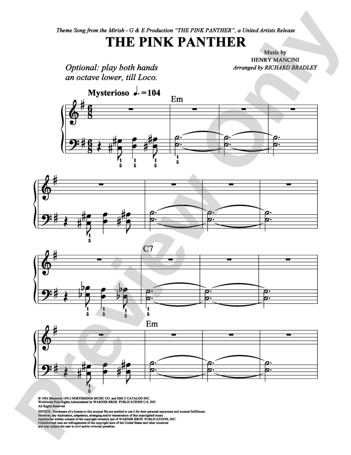 The Pink Panther: Easy Piano Digital Sheet Music