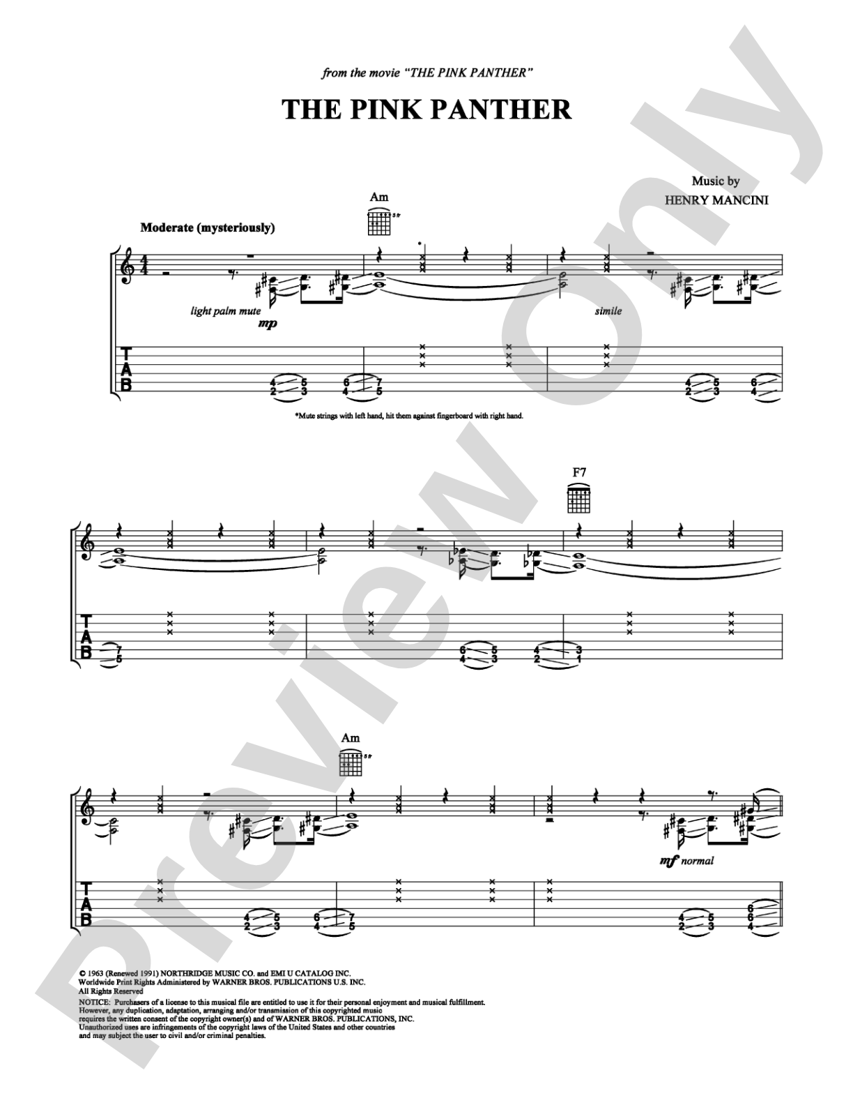 The Pink Panther: Guitar TAB Digital Sheet Music