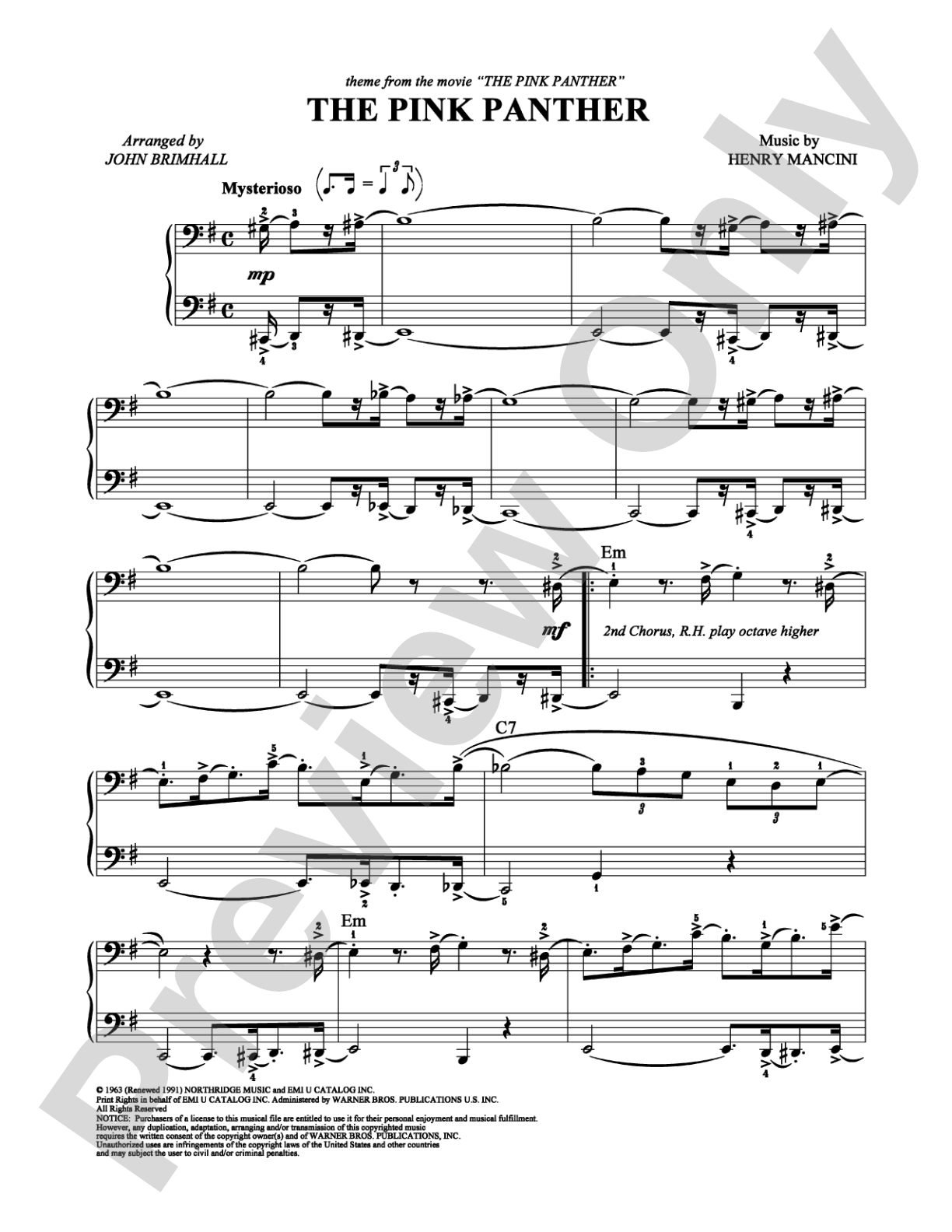 The Pink Panther: Easy Piano Digital Sheet Music
