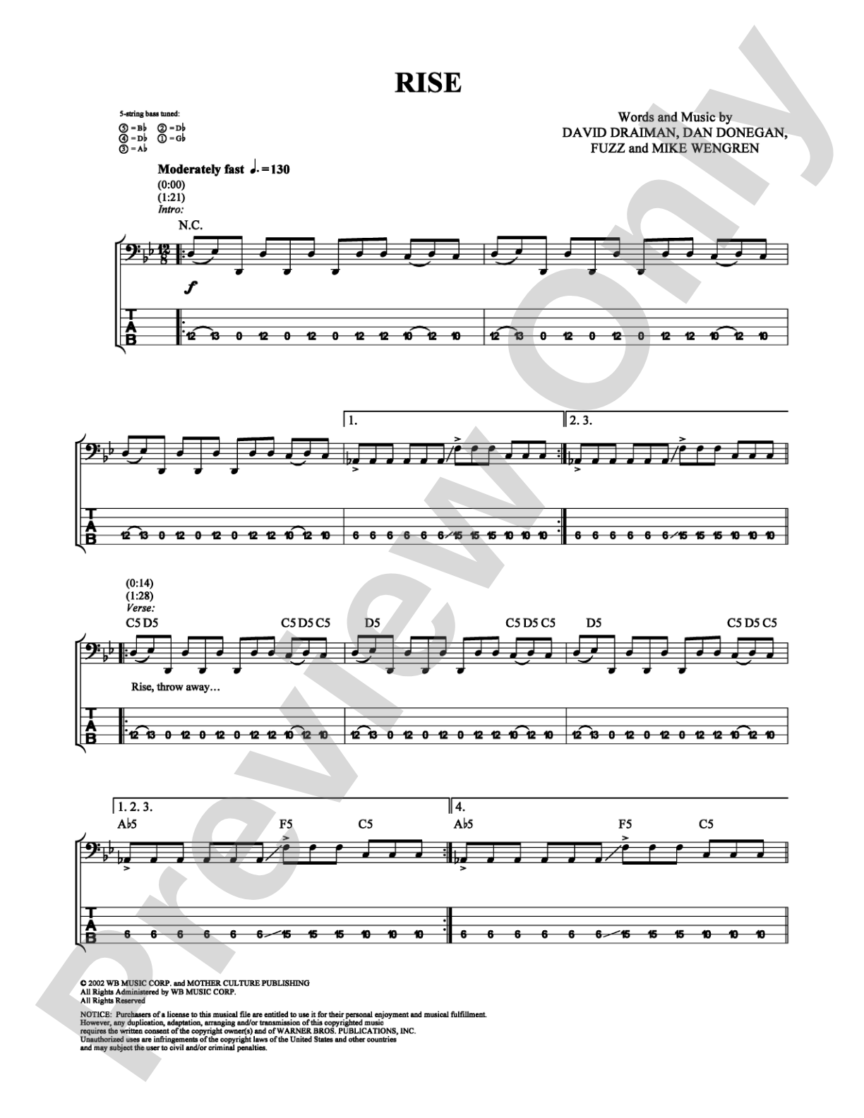 Rise: Bass TAB Digital Sheet Music