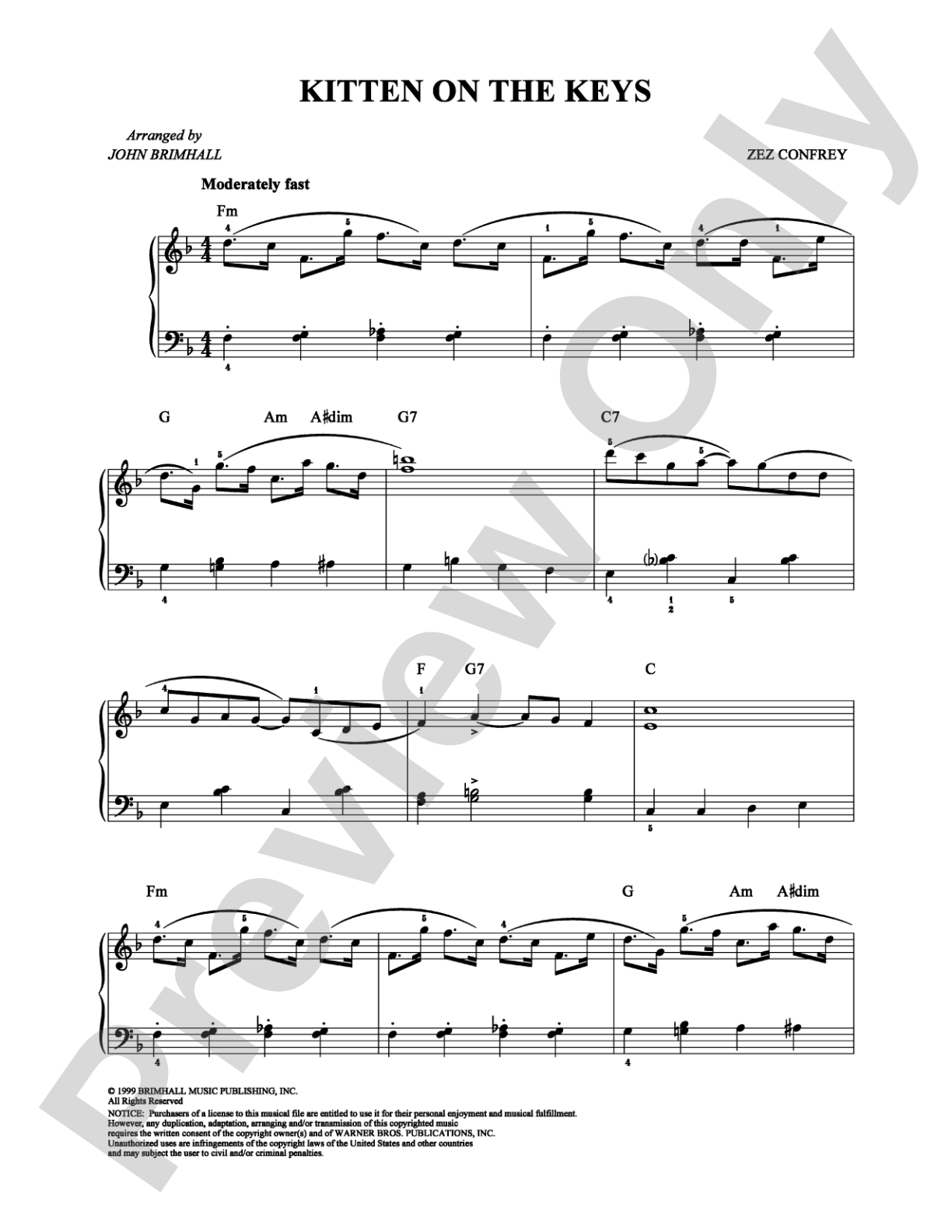 Kitten On The Keys: Easy Piano Digital Sheet Music