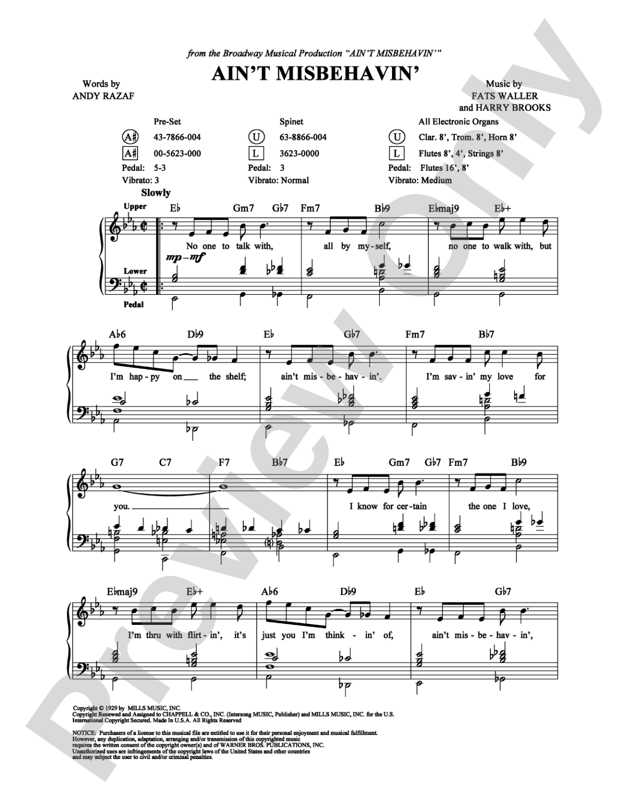 Ain't Misbehavin': Organ Digital Sheet Music