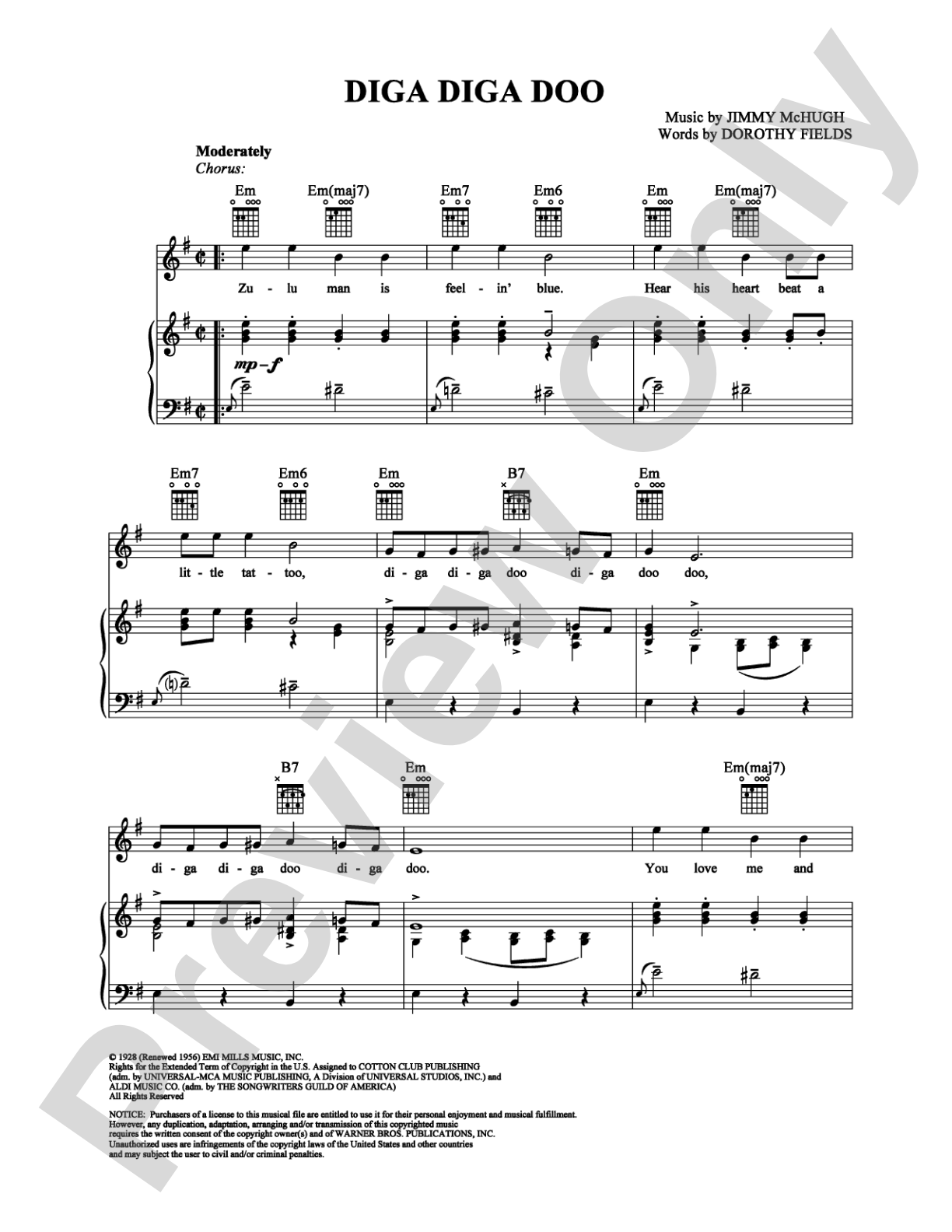 Diga Diga Doo: Piano/Vocal/Chords Digital Sheet Music